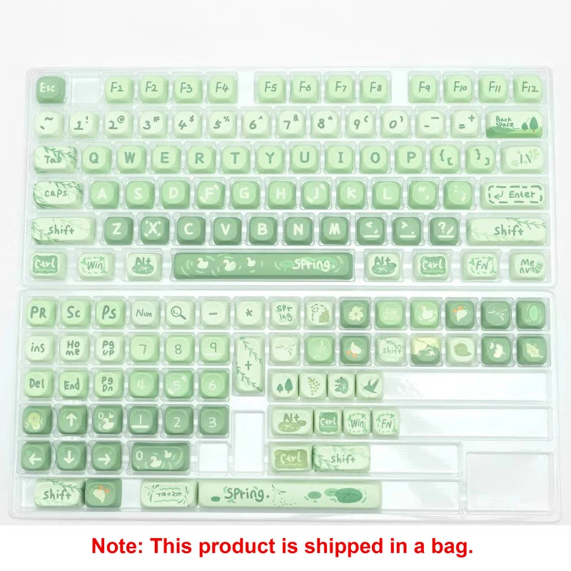 132 Keys Green 5 Sides Dye Sublimation PBT Keycaps Cute MOA Profile Keycaps for Cherry Gateron MX Switches Mechanical Keyboards