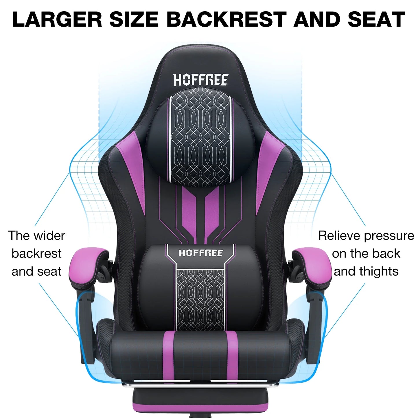 Hoffree Gaming Chair with Bluetooth Speakers Big and Tall Gamer Chair with Footrest and Massage Game Chair with Lumbar Support and 360-Swivel Seat and Headrest for Adults, 400Lbs