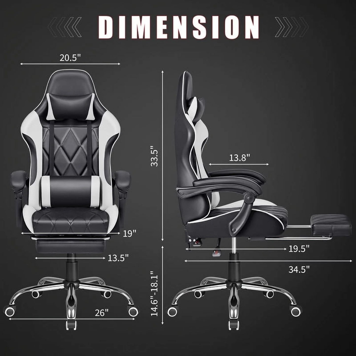 Gaming Chair Massage Office Chair Computer Racing Chair High Back PU Leather Chair, White