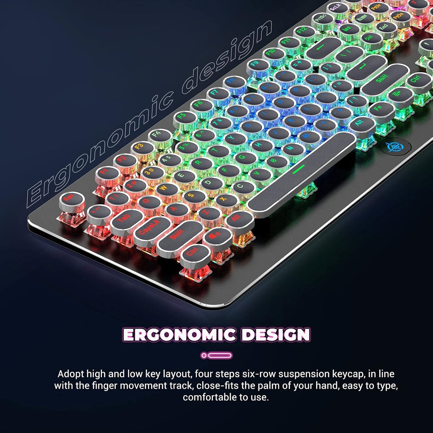 Retro Mechanical Keyboard, Typewriter Keyboard, RGB Gaming Keyboard with RGB Backlit,Retro Keyboard with round Keycaps and Multimedia Keys for Gaming/Office(108 Keys,Brown Switch,Black)