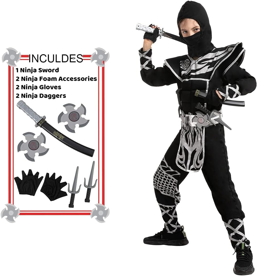 Spooktacular Creations Boys Ninja Costume, Dragon Scales Ninja Outfit with Accessories for Kids Toddler Halloween Parties