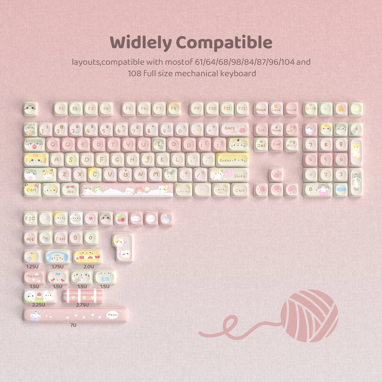 143 Keys Pink Cherry MOA Profile PBT Keycaps Customs Dye Sub Key Caps for 61/87/104 Cherry MX Switch Gaming Mechanical Keyboard