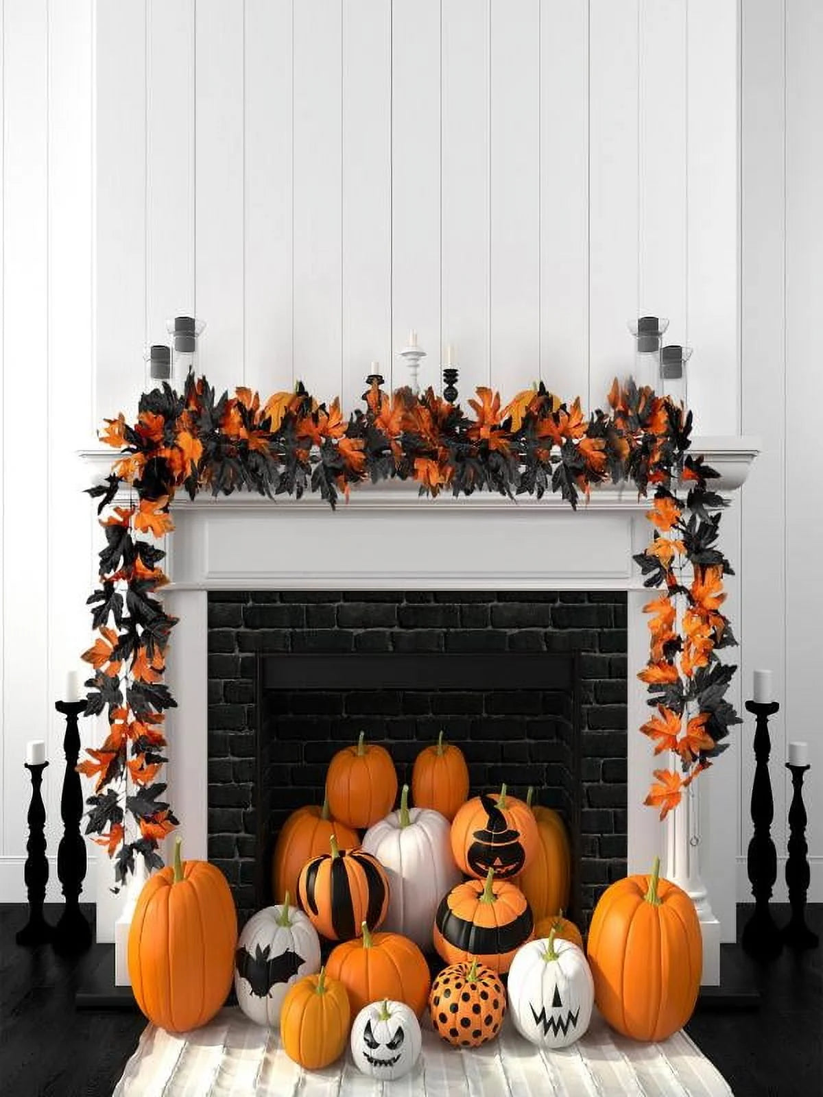 Gmogad Halloween Decoration Artificial Leaf Garland Rattan Hanging Maple Leaf Garland Indoor Home Halloween Christmas Party Mantel Decoration Orange