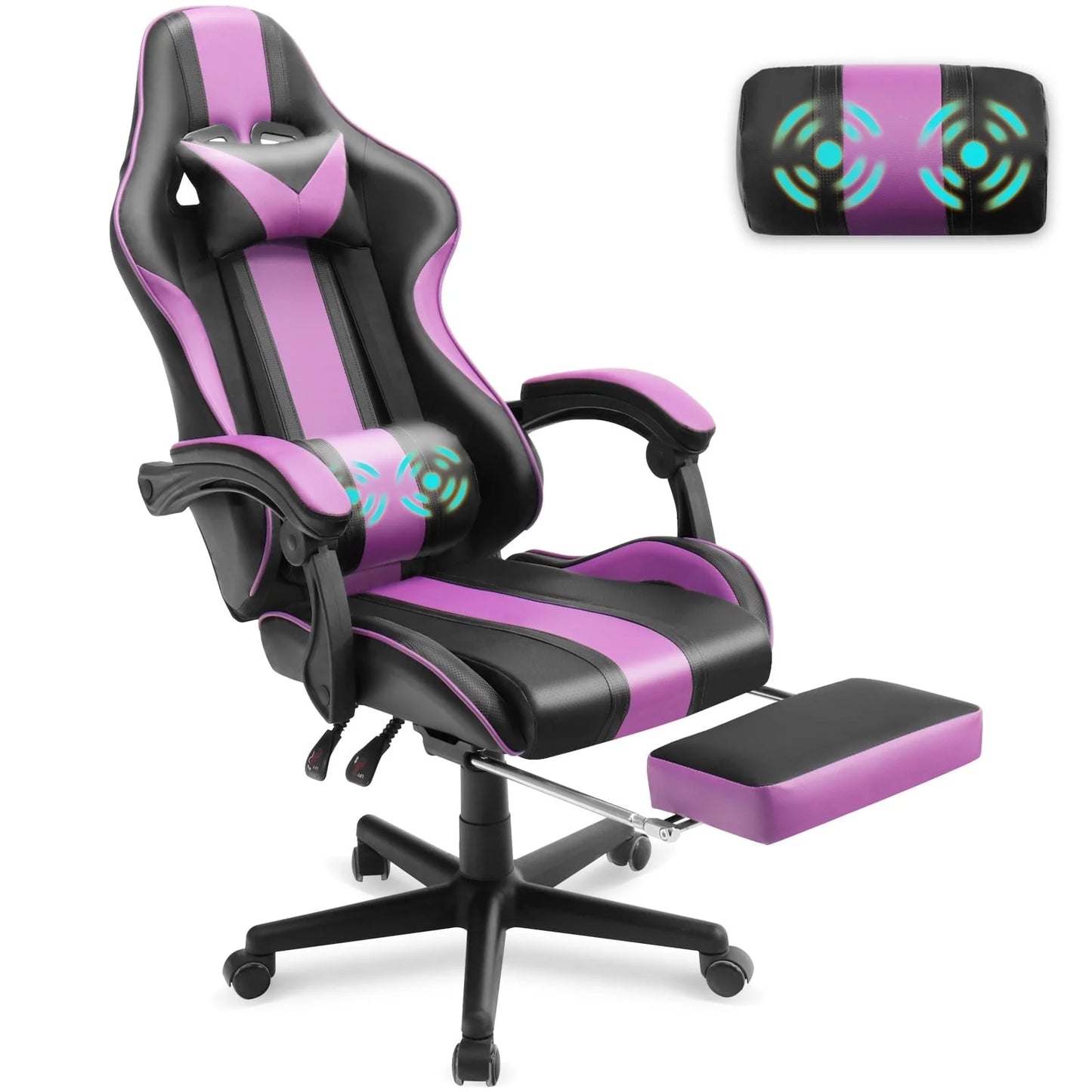 SOONTRANS Ergonomic High Back Gaming Chair with Footrest & Massage Lumbar Pillow, Green