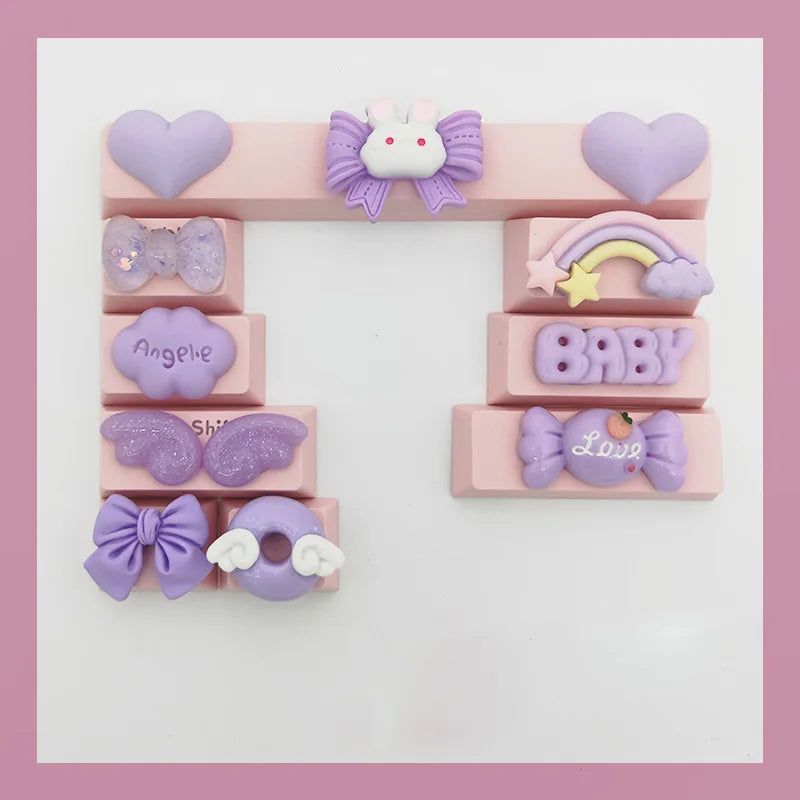 Lovely Cartoon Keycap Handmade Space Keycap Shift Backspace Enter Tab Supplement Combination Keycaps for DIY Mechanical Keyboard