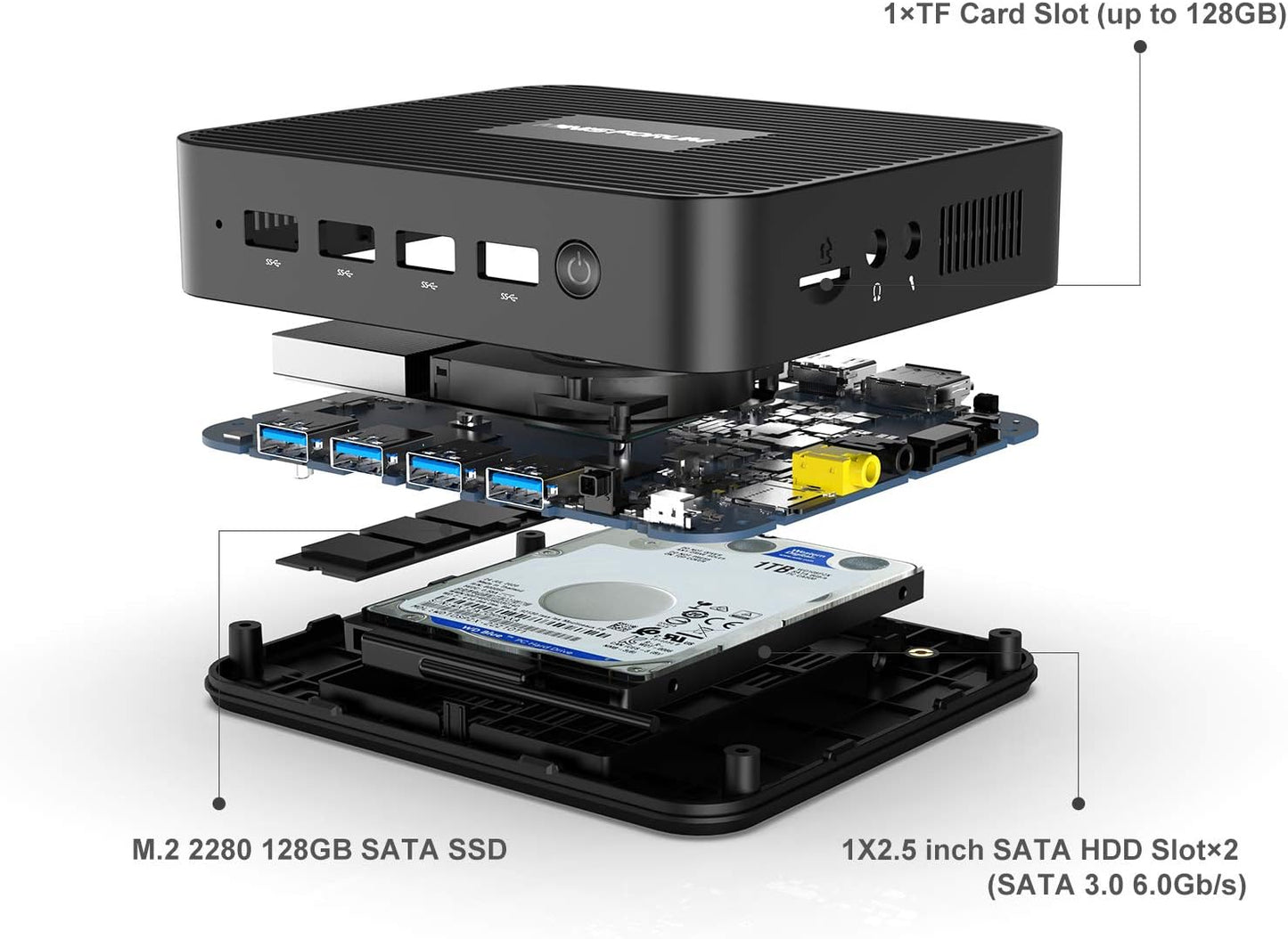 Mini PC GK41 Mini Desktop Computers 8GB DDR4 128GB SSD Intel Celeron J4125 Processor Dual LAN Mini PC, Digital Mic, Business Small PC 4K Hdmi/Displayport HTPC, Dual Band Wi-Fi Micro PC