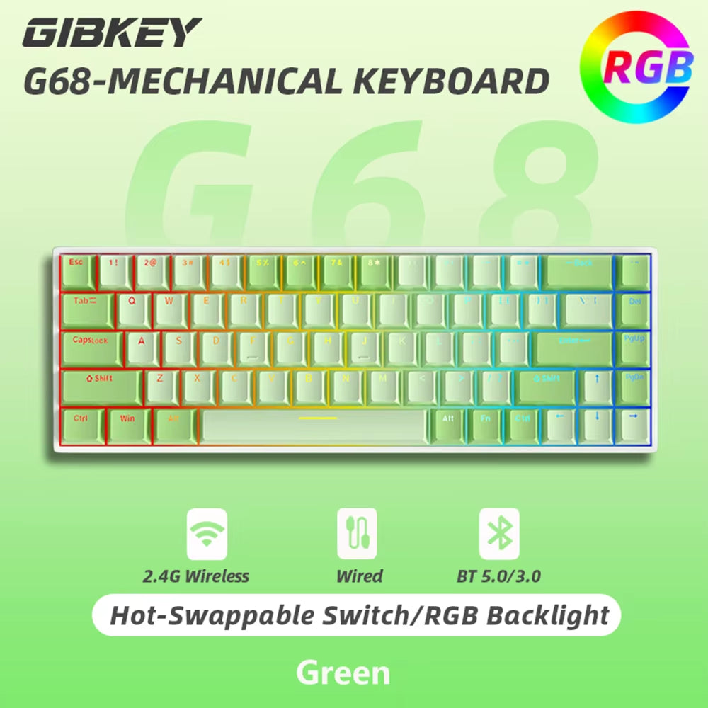 G68 Bluetooth Wireless Gaming Mechanical Keyboard Custom RGB Light Hot-Swappable Switch 68 Keys for Tablet Computer Work Gamer