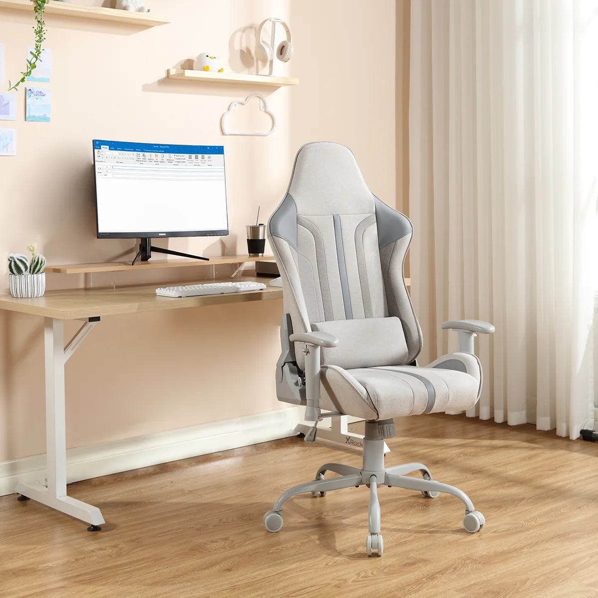 Mysa Fabric PC Gaming Chair with Lumbar Support, Gray