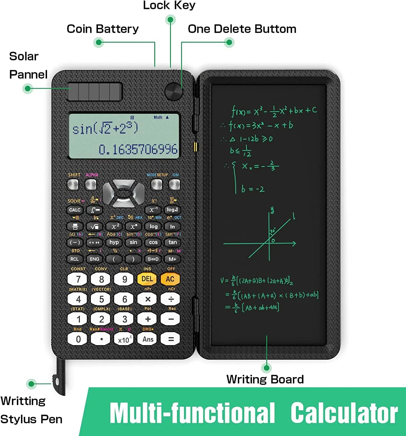 Scientific Calculator with LCD Notepad 417 Functions Professional Portable Foldable Calculator for Students Upgraded 991ES NEW
