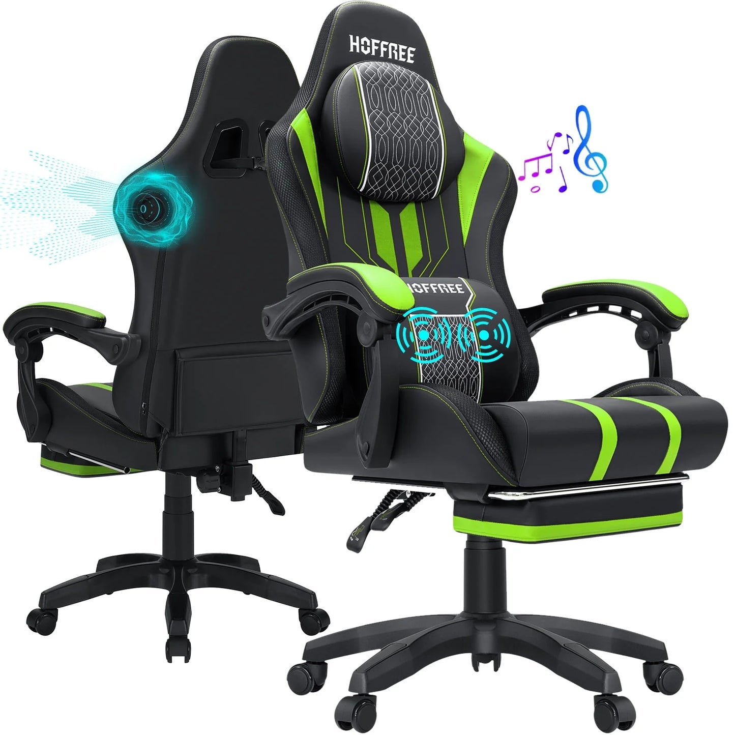 Hoffree Gaming Chair with Bluetooth Speakers Big and Tall Gamer Chair with Footrest and Massage Game Chair with Lumbar Support and 360-Swivel Seat and Headrest for Adults, 400Lbs