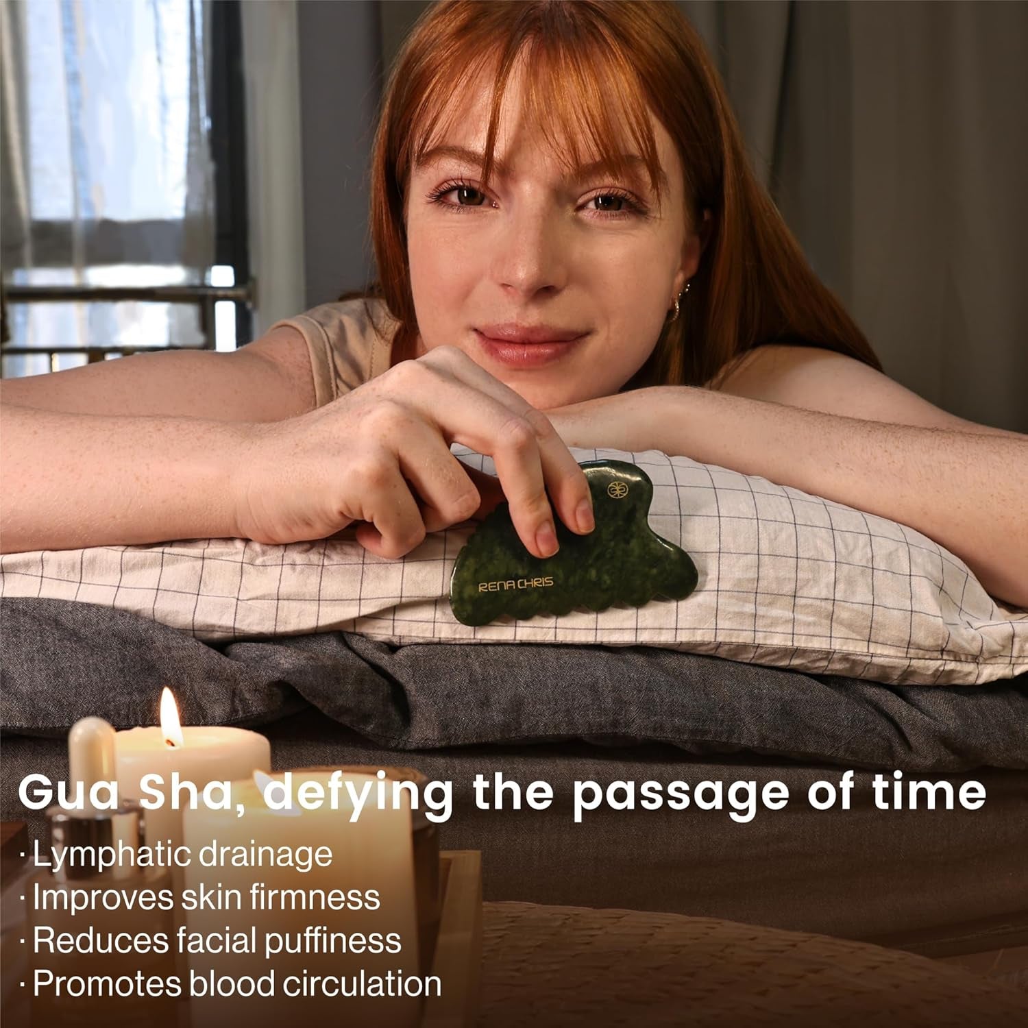 Gua Sha Facial Tool, Natural Xiuyan Jade Stone Body Gua Sha with Exquisite Wooden Box, Large Guasha Suitable for Face Lifting, Puffiness Reducing and Whole Body Massage, Skin Care Massager