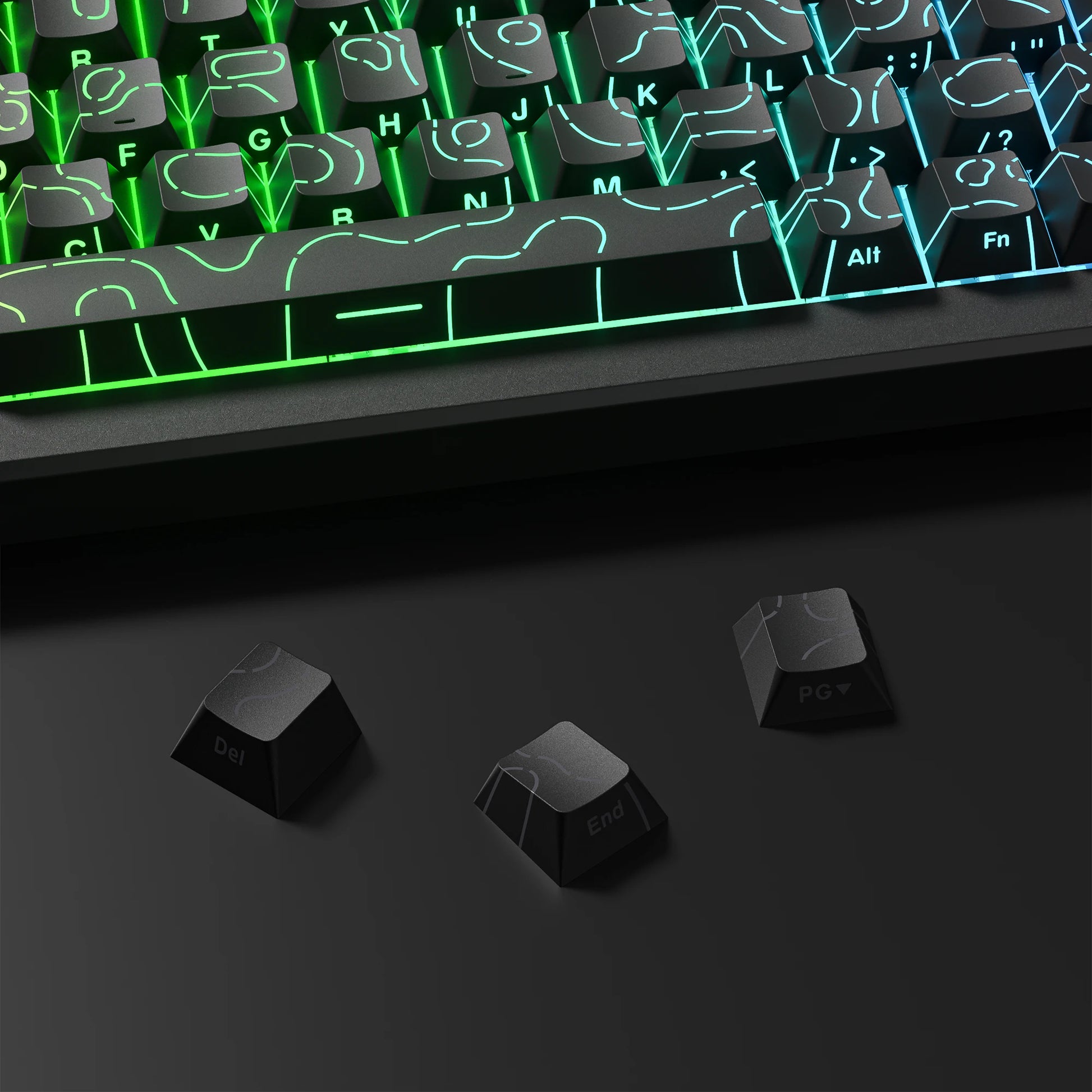 134 Key Black Topographic 4.0 PBT Keycaps Double Shot Side Print Shine through Backlit Key Caps for MX Gamer Mechanical Keyboard