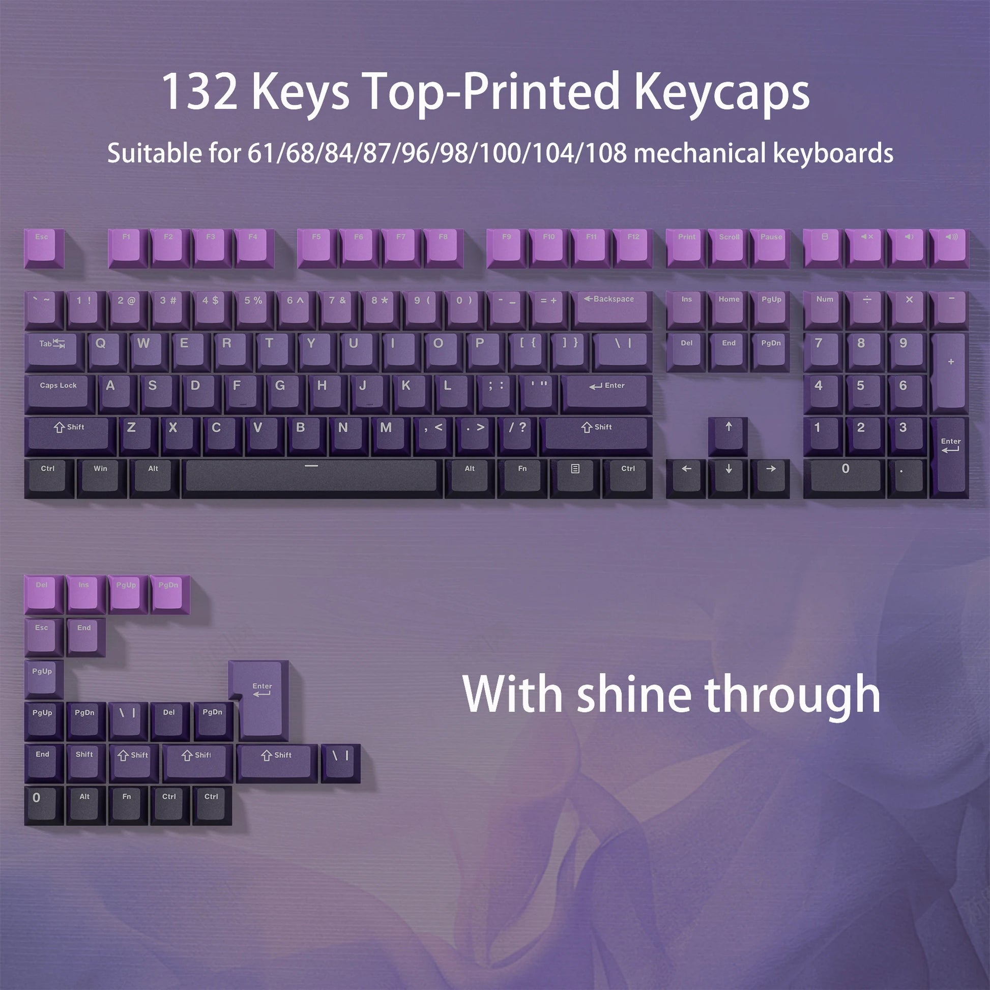 134 Key Black Topographic 4.0 PBT Keycaps Double Shot Side Print Shine through Backlit Key Caps for MX Gamer Mechanical Keyboard