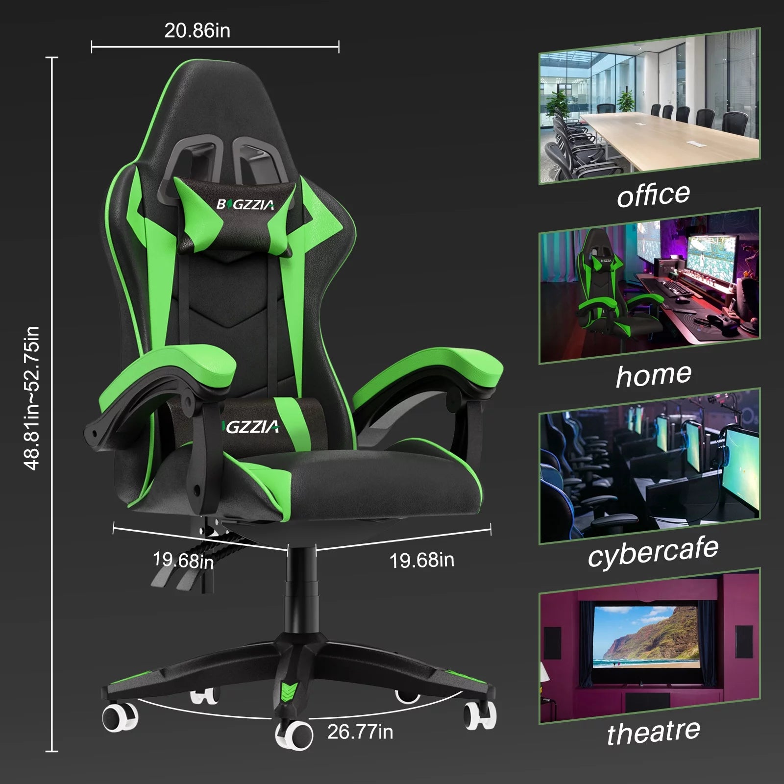 Gaming Chair Office Chair, Ergonomic Game Chair with Headrest & Lumbar Pillow, Green