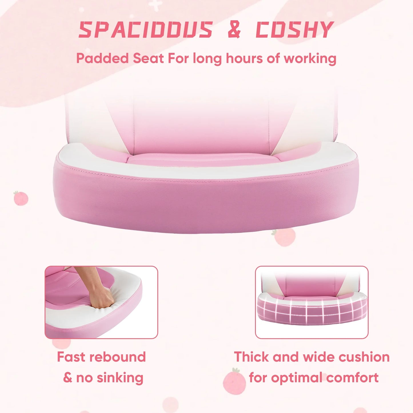Computer Gaming Desk Chair - Ergonomic Office Executive Adjustable Swivel Task PU Leather Racing Chair with Flip-Up Armrest, Pink White