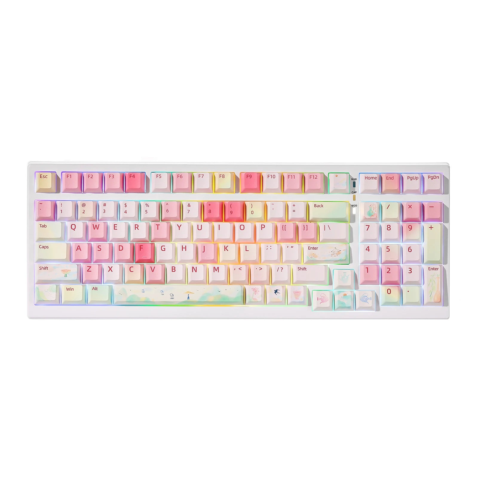 Spring Garden Keycaps, 142 Keys PBT Dye-Sublimation Custom Custom Keycap Set for Gateron MX Mechanical Gaming Keyboard