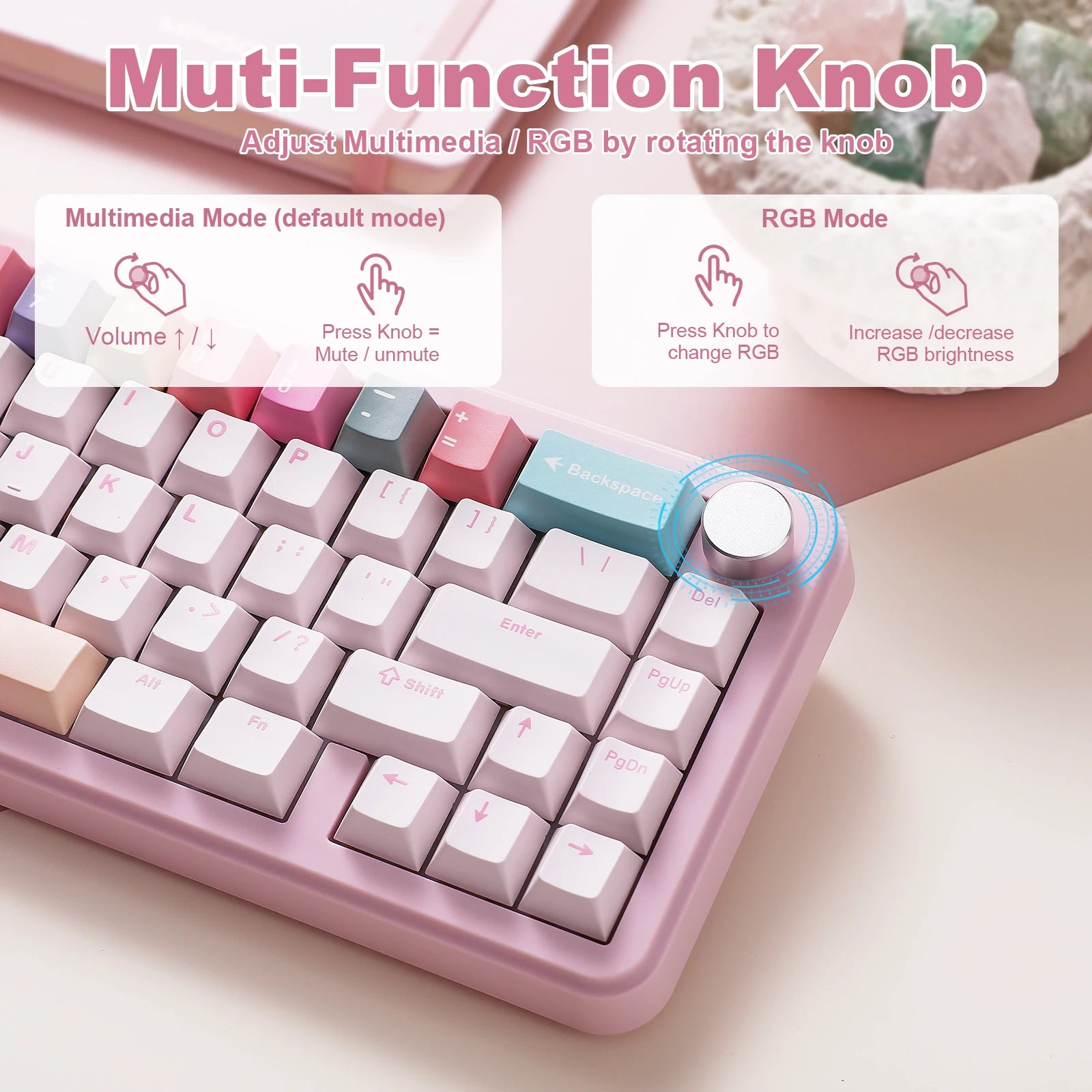 B68 Wireless Mechanical Gaming Keyboard, Tri-Mode Hot Swappable Cute Gasket Mounted Creamy Keyboard for Win/Mac,