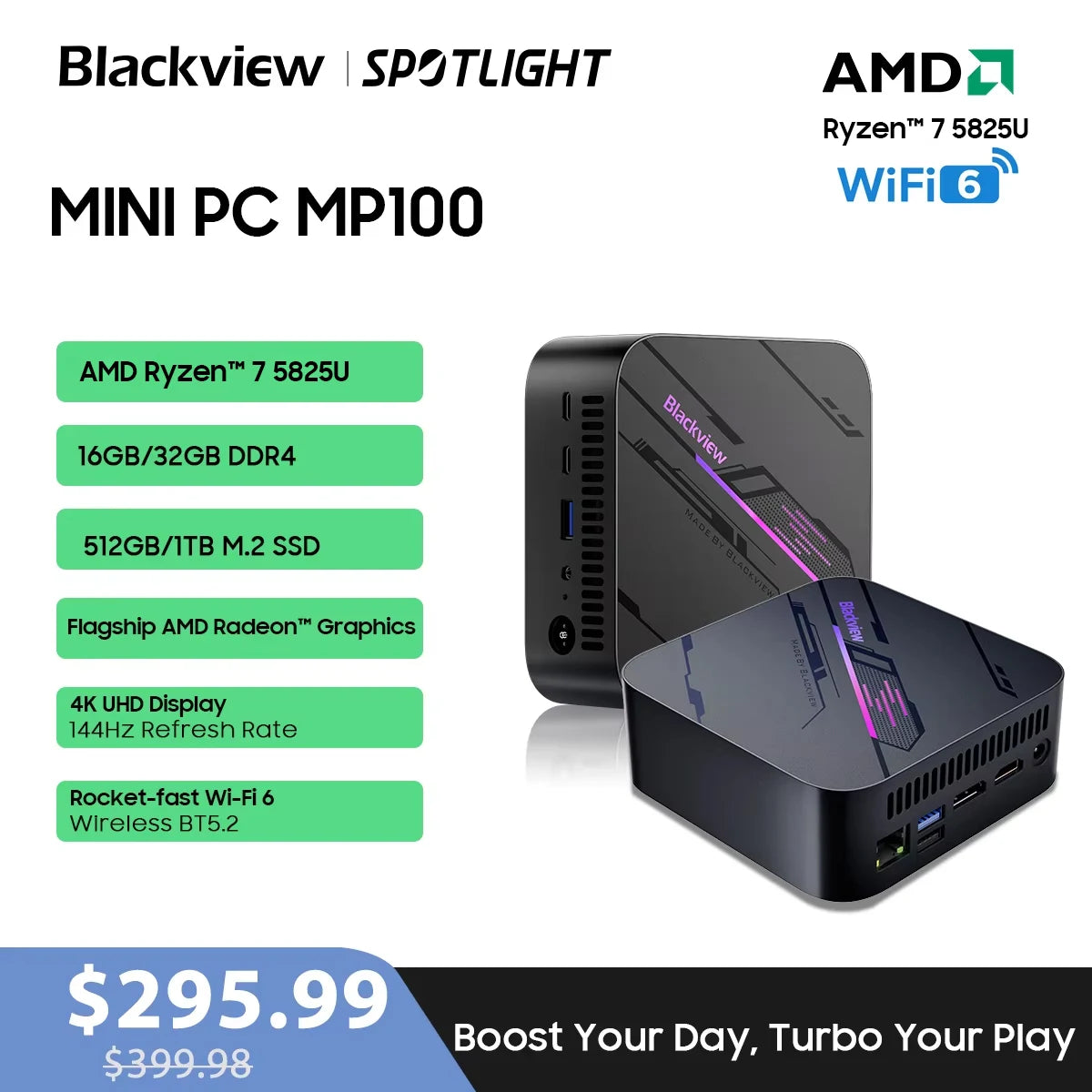 [World Premiere] Blackview Mini PC MP100  R7 5825U Mini PC 8-Core 16-Thread 16GB /32GB DDR4 512GB/1TB SSD Mini Computer PC