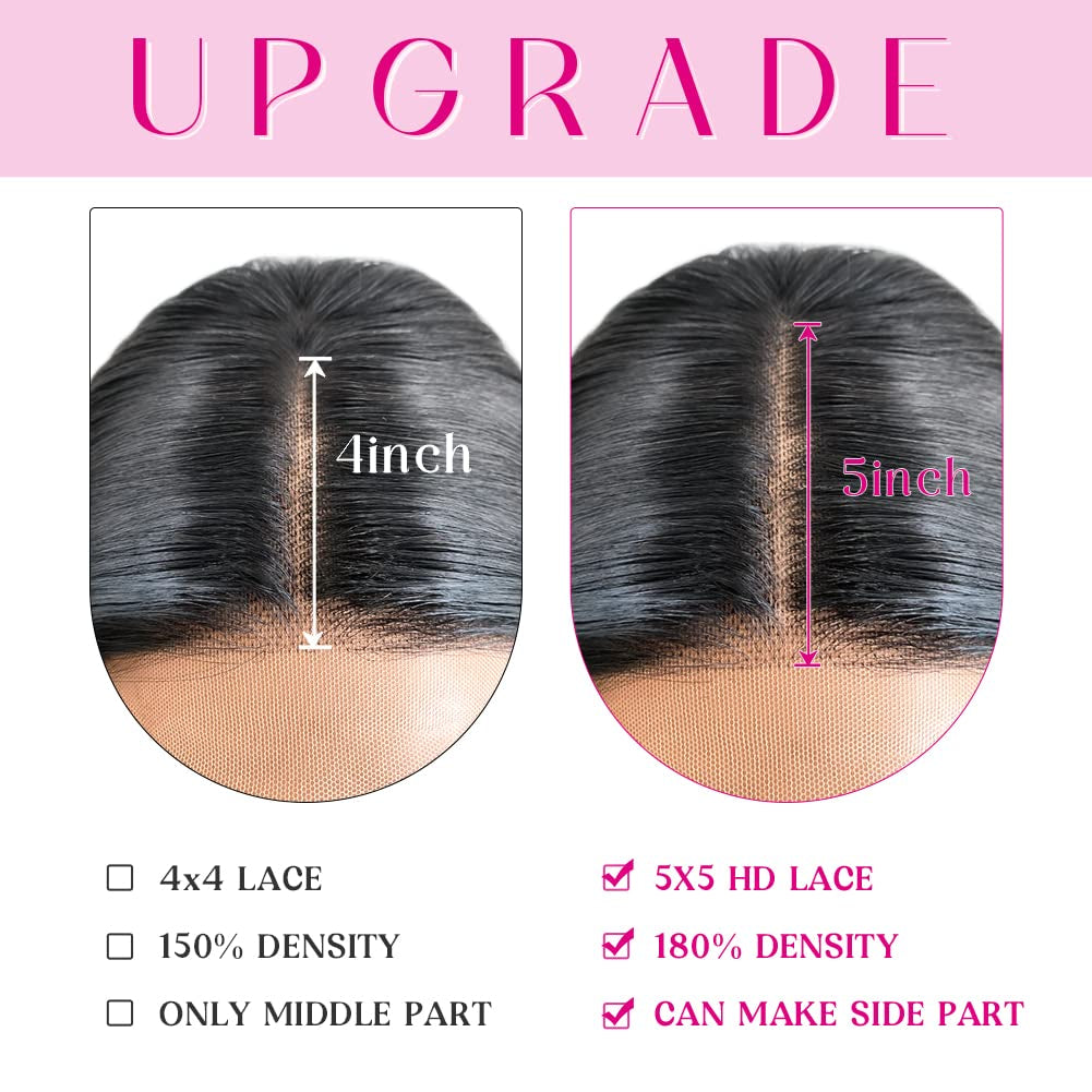 5X5 Closure Wig Body Wave Human Hair 5X5 HD Lace Closure Wigs Human Hair Brazilian Virgin Hair Wigs for Black Women Human Hair Glueless Wigs Pre Plucked with Baby Hair 180% Density 28Inch
