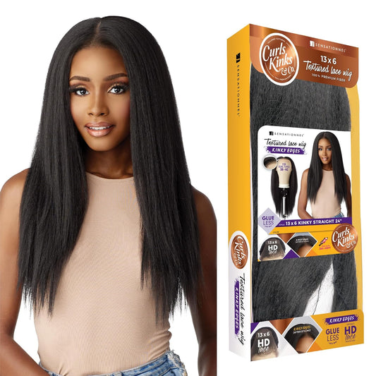 Sensationnel Curls Kinksandco Kinkyedges Wig - Kinky Straight 24 Inch 13X6 Lace Frontal Natural Kinkytexture Edged Hairline for Natural 3C to 4C Hair Textures (BALAYAGEGOLD)