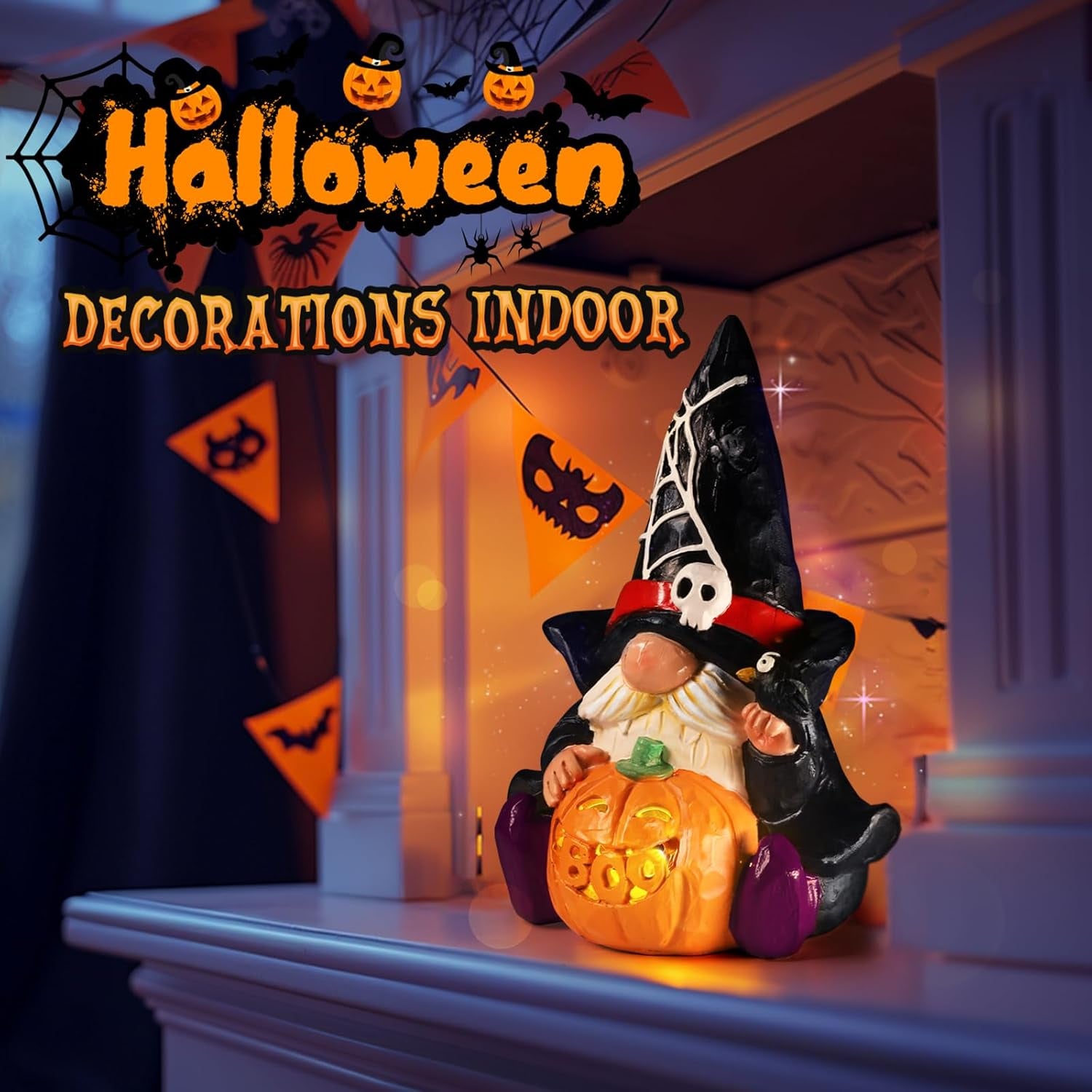 Halloween Decorations Indoor: Halloween Gnomes Figurine Light, Halloween Table D