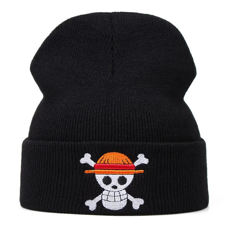 Anime Knited Hats Cosplay Adult Unisex Cap Cartoon Lufy Anime Peripheral Fashion Warm Beanie Hat Skull Embroidery Hood