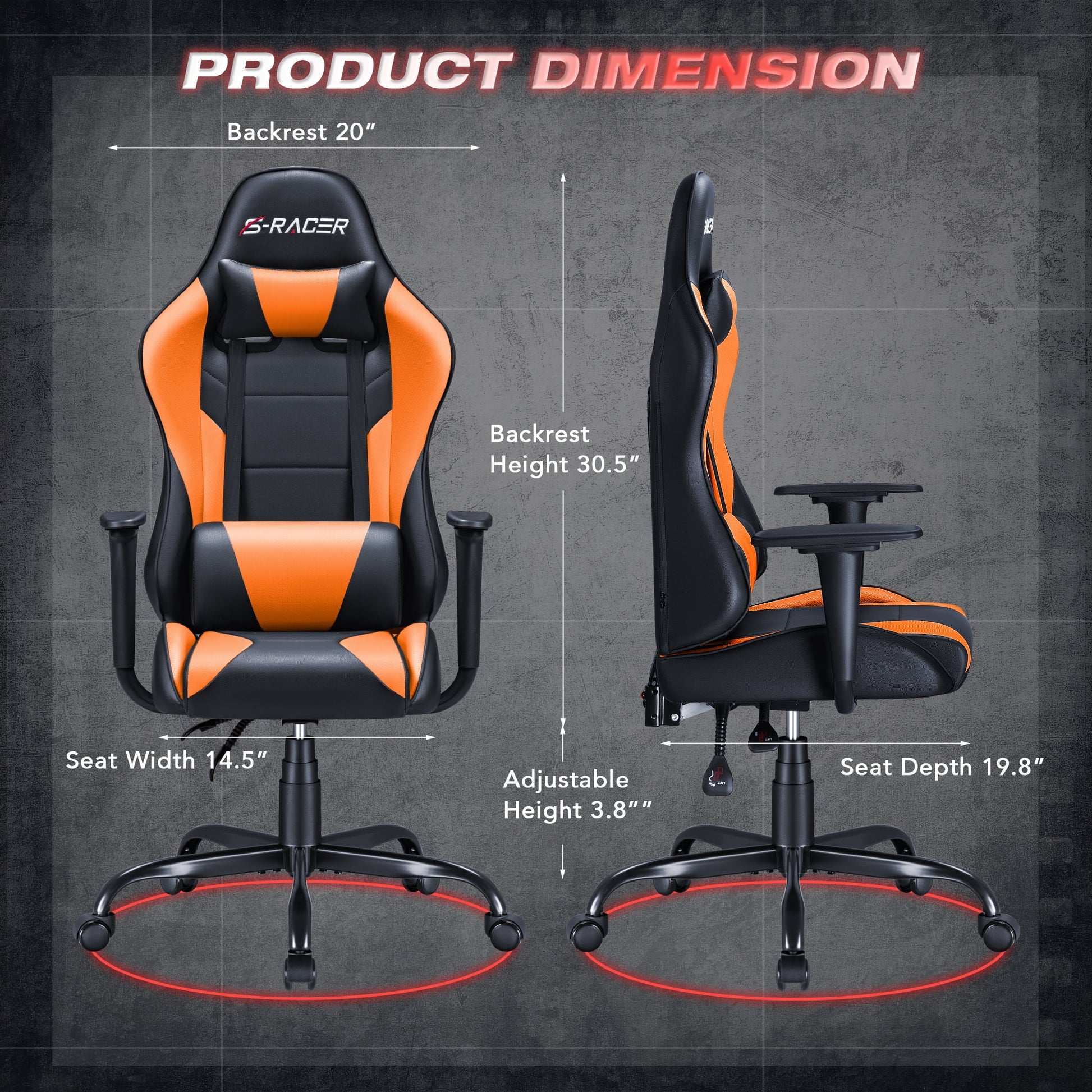 Gaming Chair Office Chair High Back Racing Computer Chair PU Leather Adjustable Seat Height Swivel Chair Ergonomic Executive Chair with Headrest, Orange