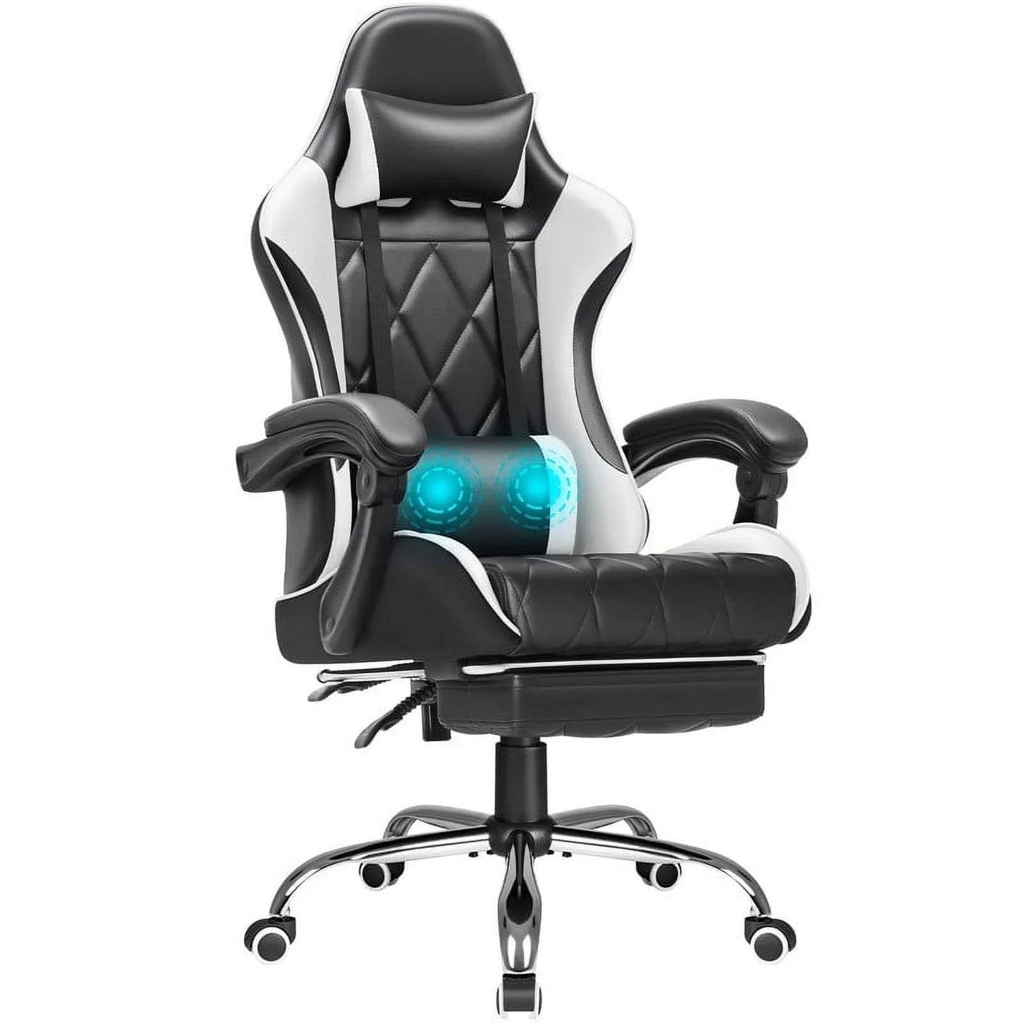 Gaming Chair Massage Office Chair Computer Racing Chair High Back PU Leather Chair, White