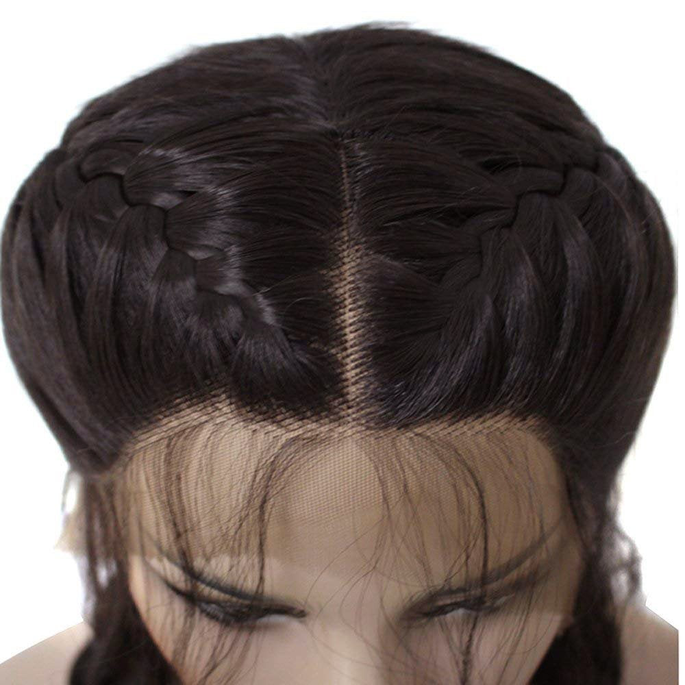 ANOGOL Hair Cap+Long Double Braids 2 Natural Black Synthetic Braided Lace Front Wig with Baby Hair Wigs Heat Resistant Fiber Middle Part