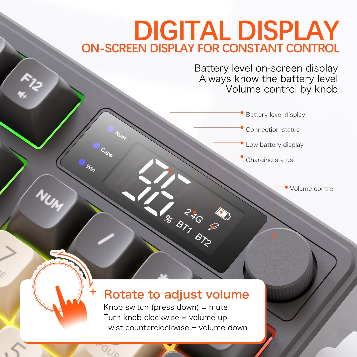 M96 Bluetooth Keyboard Mouse Combos with Media Knob, Screen Keyboard with Mouse,Multi-Device Connection,Ergonomic