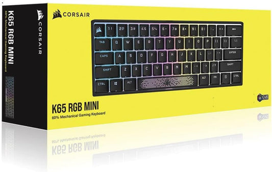 Corsair K65 RGB MINI 60% Mechanical Gaming Keyboard (Customizable Per-Key RGB Backlighting, CHERRY MX Speed Mechanical Keyswitches, Detachable USB Type-C Cable, AXON Hyper-Processing Technology) Black