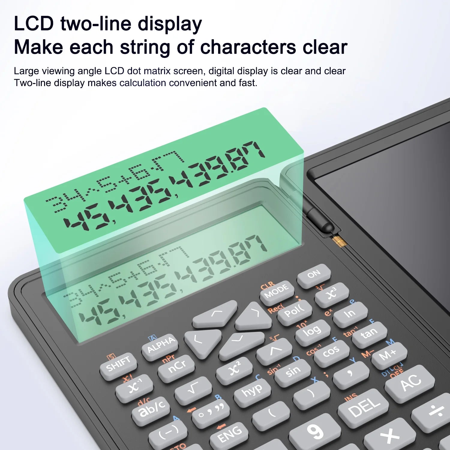 Scientific Calculator with Erasable Writing Board，10-Digit LCD Display Foldable Desk Calculator, 2 Line Physics Calculator for School Students, Financial, Office, Business, Engineering