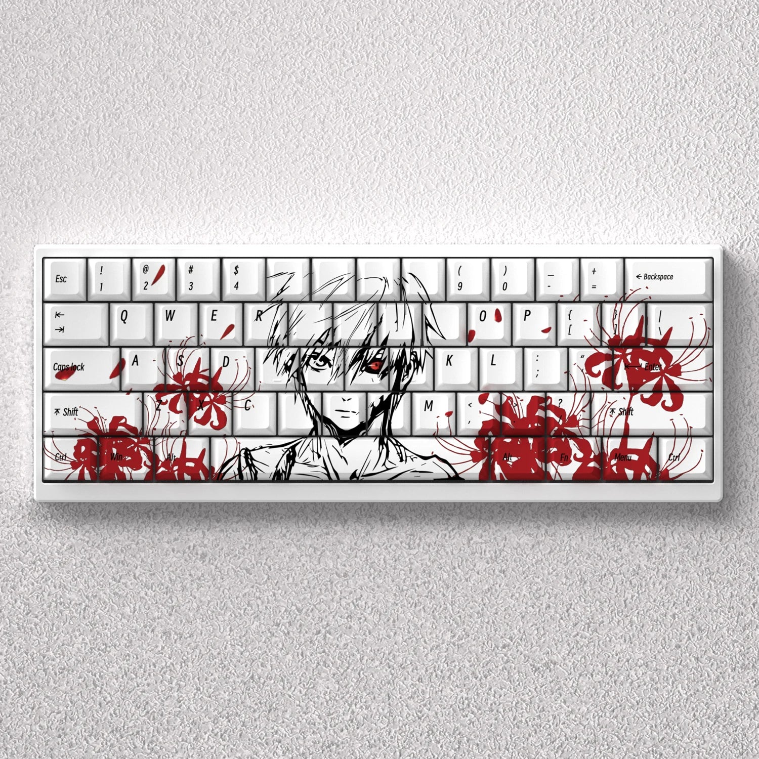 73 Keys Kaneki Ken Theme Keycaps Translucent Anime Key Cap PBT Keycap Cherry Profile Custom Keycap for 60 68 Mechanical Keyboard