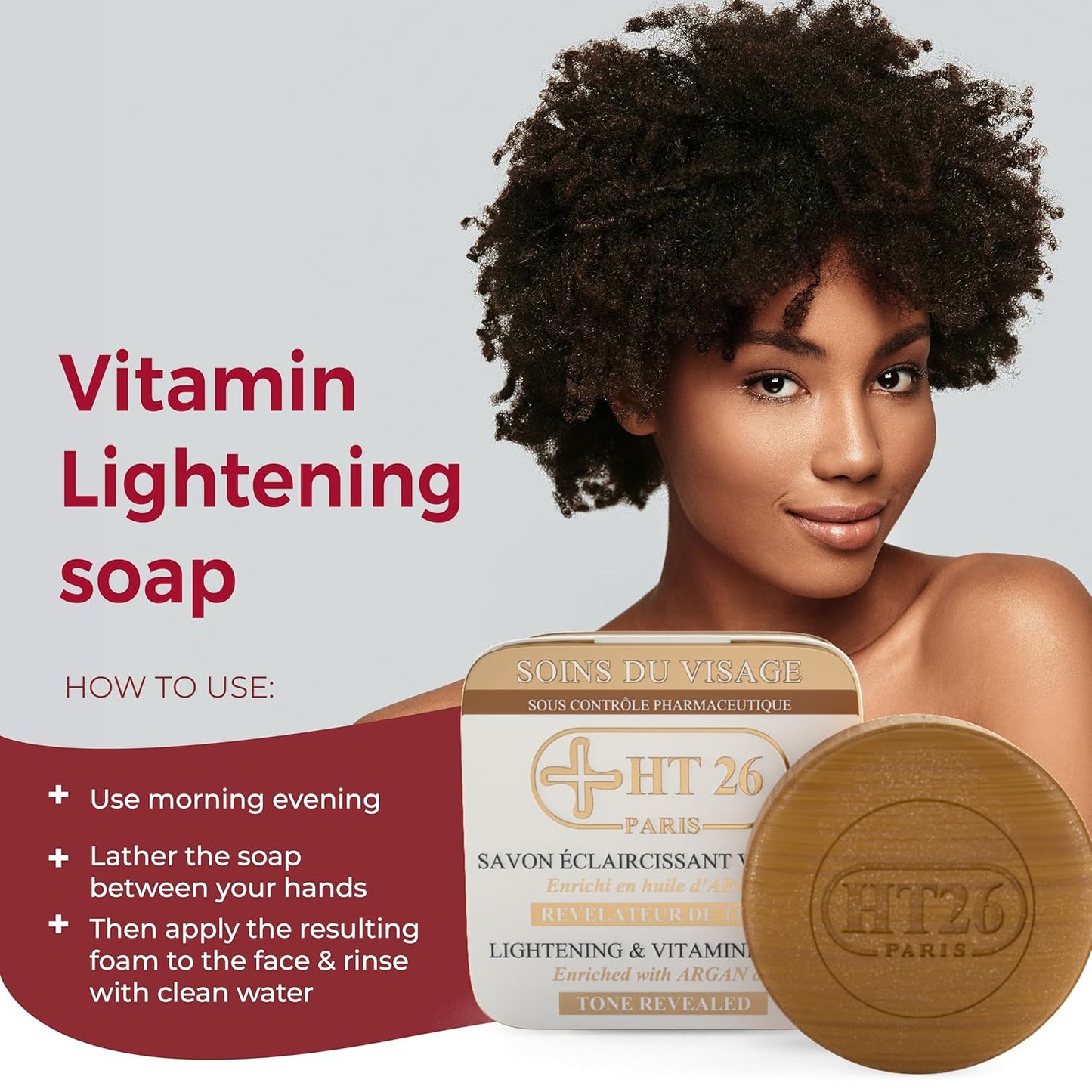 HT26 Lightening Gold and Argan Oil Soap for Melanin Rich Skin - Luxurious Rejuvenating Soap for Radiant Skin - Cleansing Gold & Argan Bar Soap - Skin Care for Women of Color - 150G