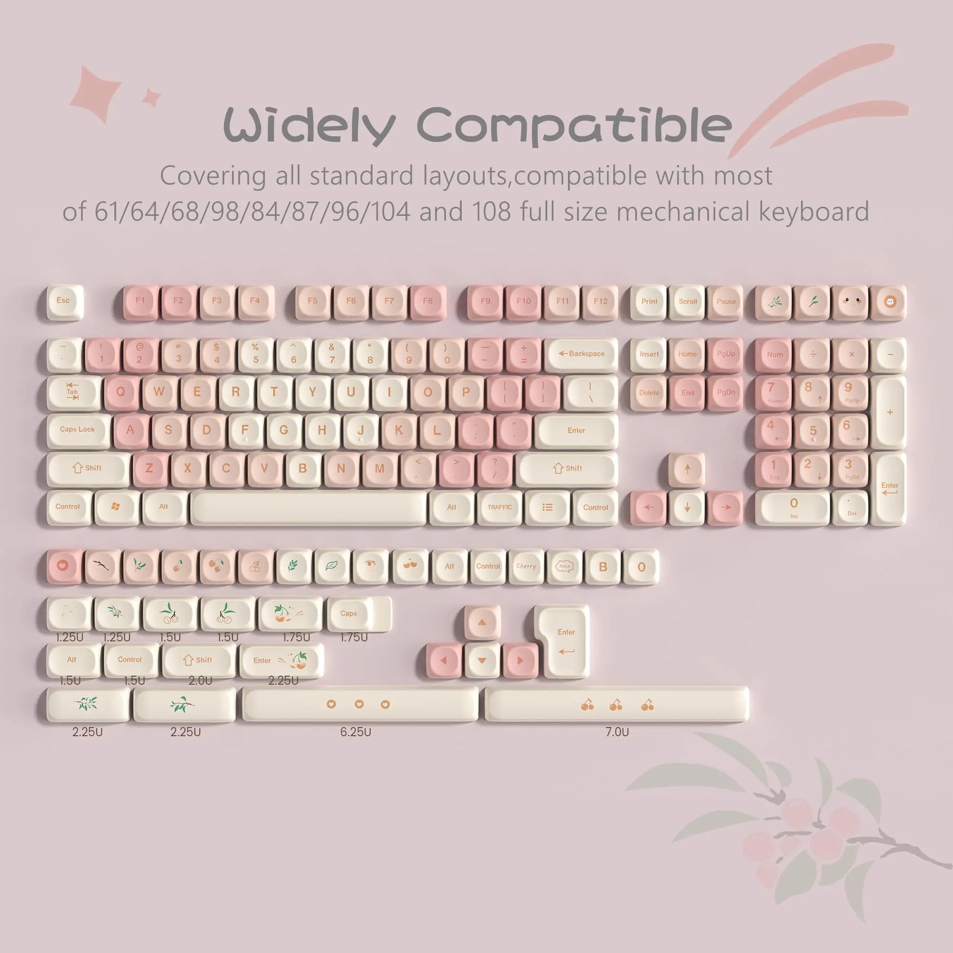 143 Keys Pink Cherry MOA Profile PBT Keycaps Customs Dye Sub Key Caps for 61/87/104 Cherry MX Switch Gaming Mechanical Keyboard