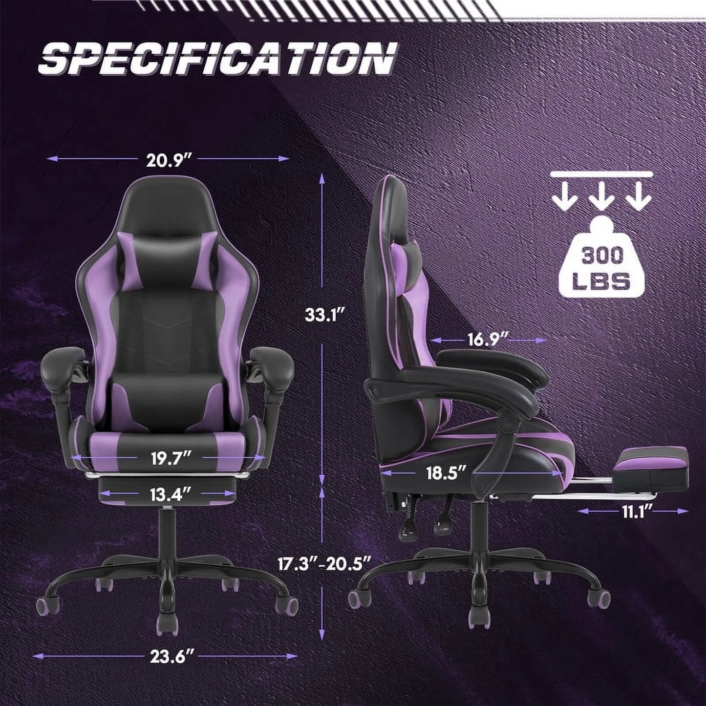 Furmax High Back Massage Gaming Chair with Footrest PU Leather Racing Computer Chair with Lumbar Support Ergonomic Office Chairs, Purple