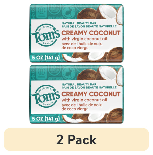 (2 Pack) Tom’S of Maine Natural Beauty Bar Soap for Women and Men, Creamy Coconut, 5 Oz Bar