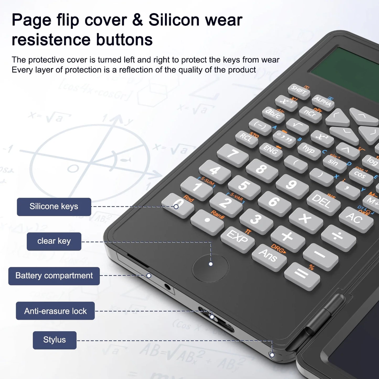 Scientific Calculator with Erasable Writing Board，10-Digit LCD Display Foldable Desk Calculator, 2 Line Physics Calculator for School Students, Financial, Office, Business, Engineering