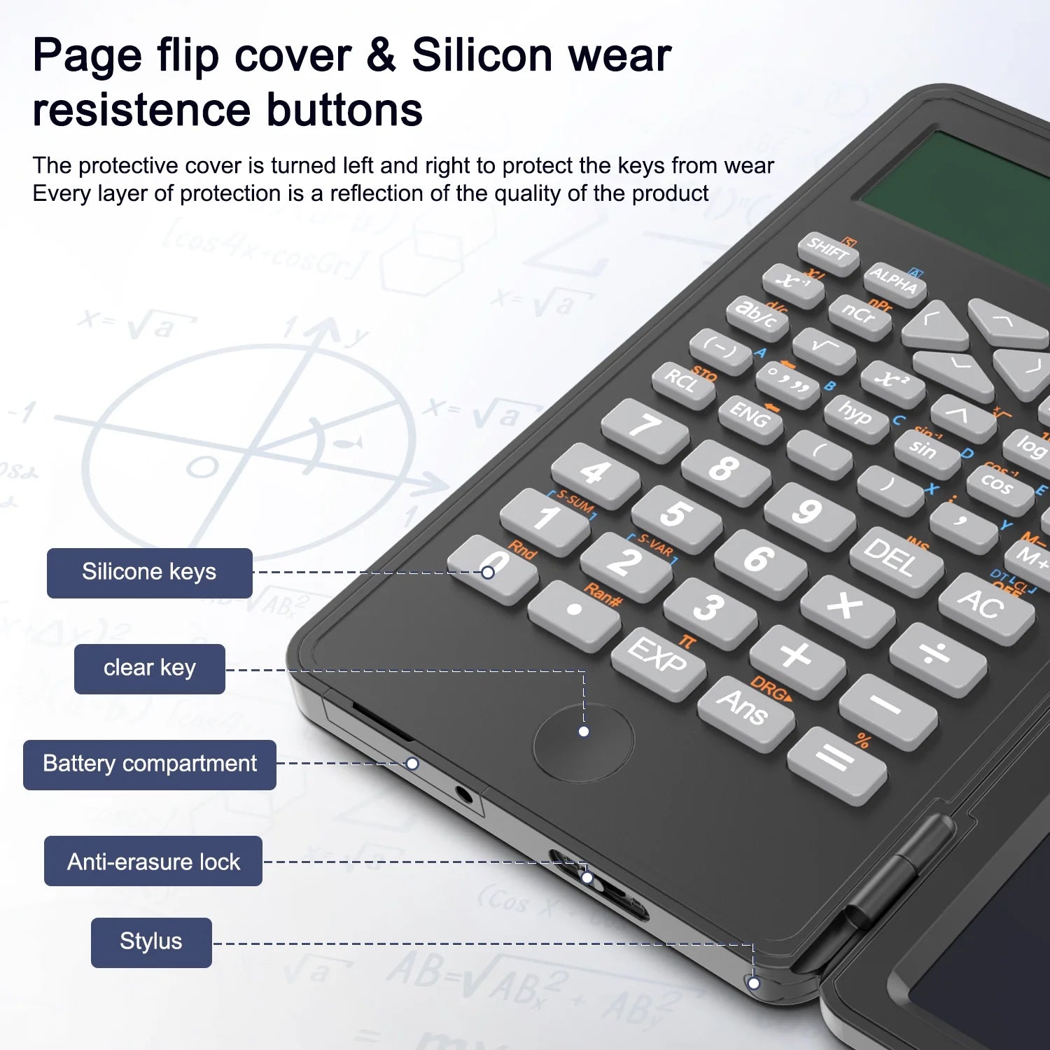 Scientific Calculator with Erasable Writing Board，10-Digit LCD Display Foldable Desk Calculator, 2 Line Physics Calculator for School Students, Financial, Office, Business, Engineering