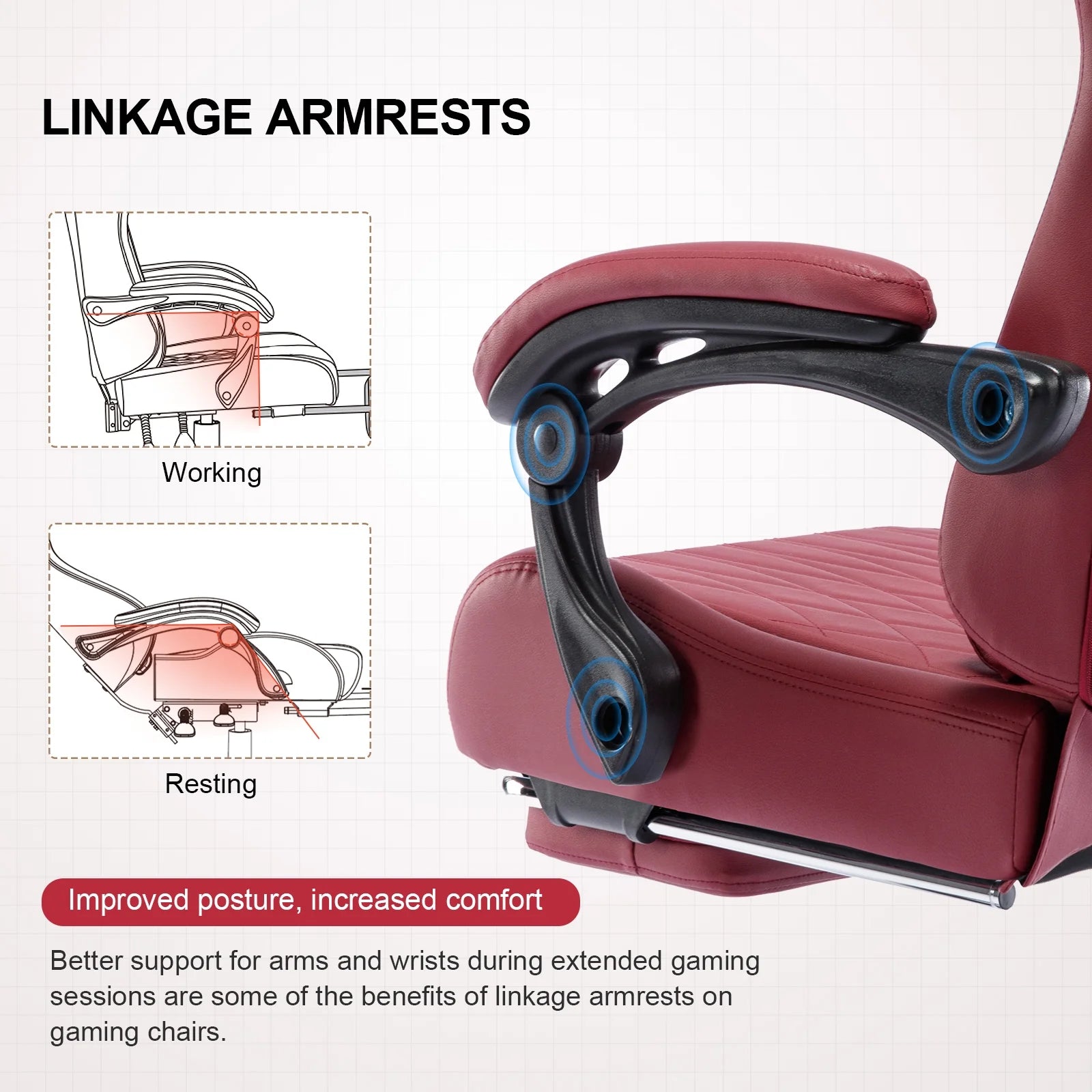 Gtplayer Pro Gaming Chair with Footrest, Dual Bluetooth 5.1 Speakers PVC Leather Recliner, Winered