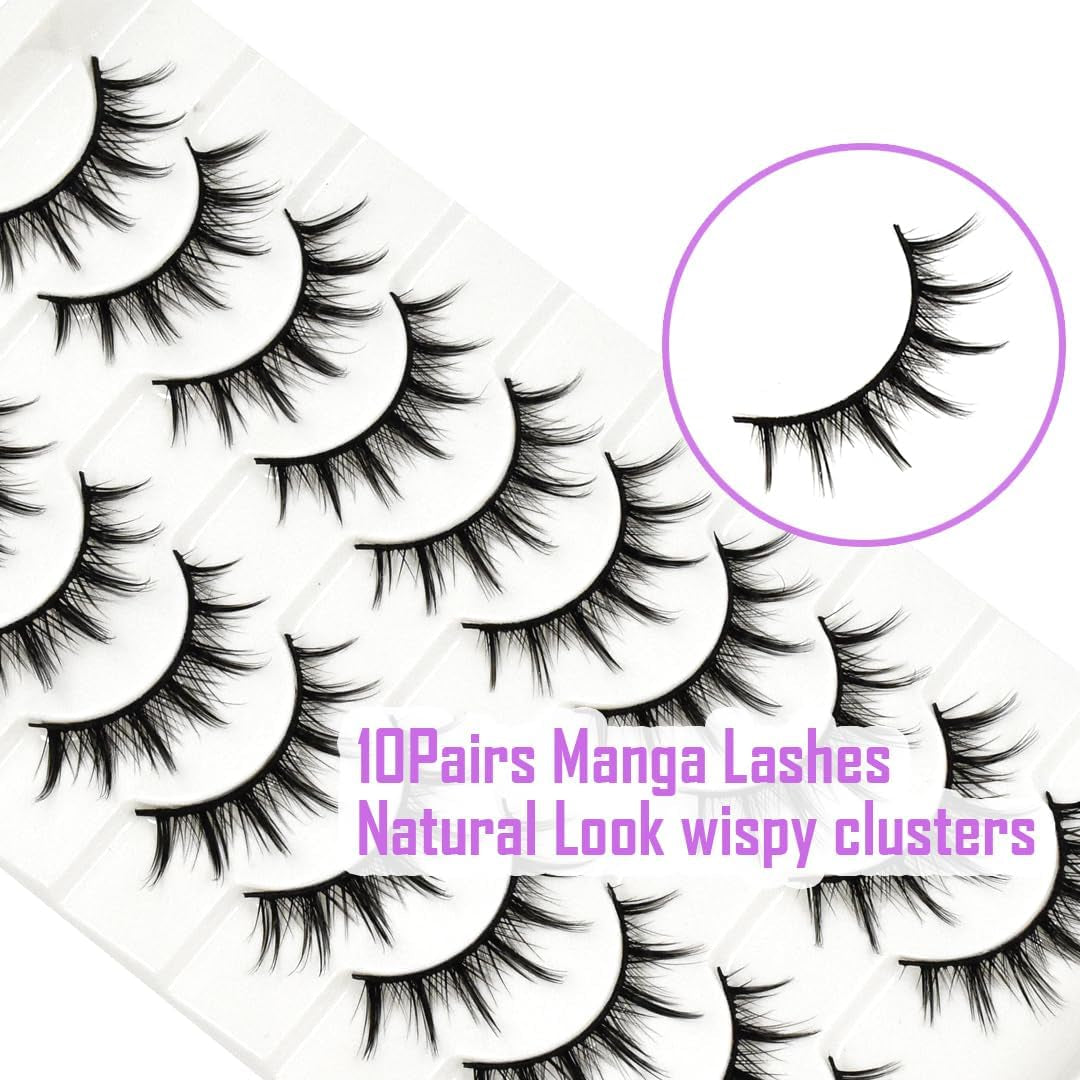 10 Pairs Manga Lashes Anime Cosplay Lashes Janpanese Style 16Mm Spiky Lashes Extensions Manhua Natural Makeup Look Doll Eye Lashes Daily & Party by AUGENLI (A2)