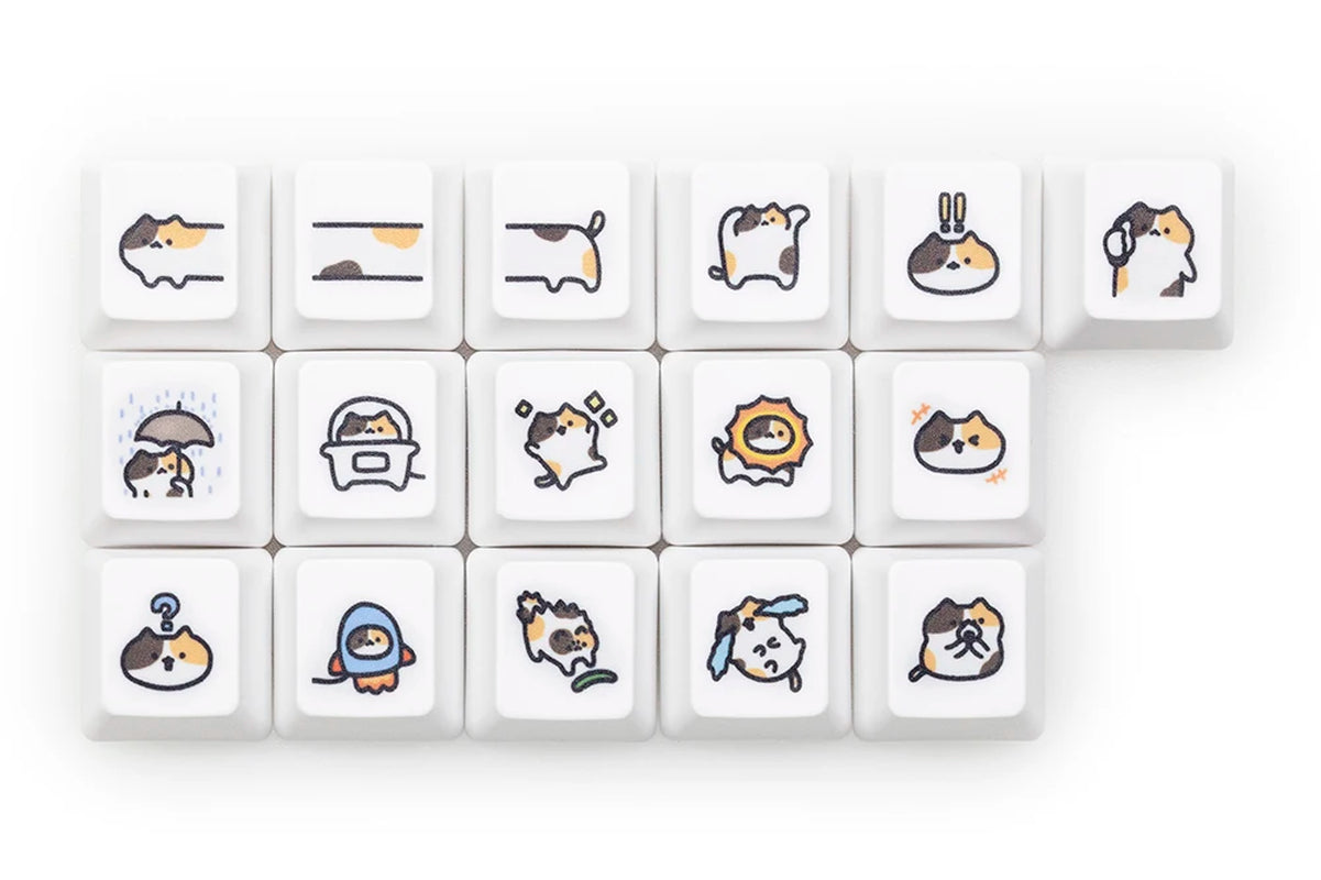 Cute Little Calico Cat Keycap Kitty Meme Keycap Dye Subbed Keycaps for Mx Stem Gaming Mechanical Keyboards Orange White Black