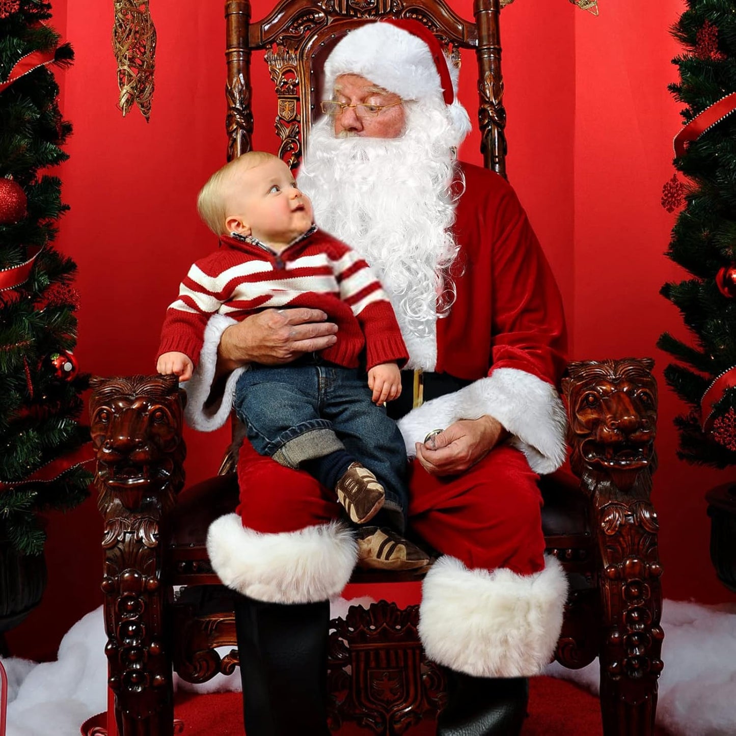 Deluxe Santa Claus Costume for Men - 9Pcs Classic Santa Suit Outfit for Adults