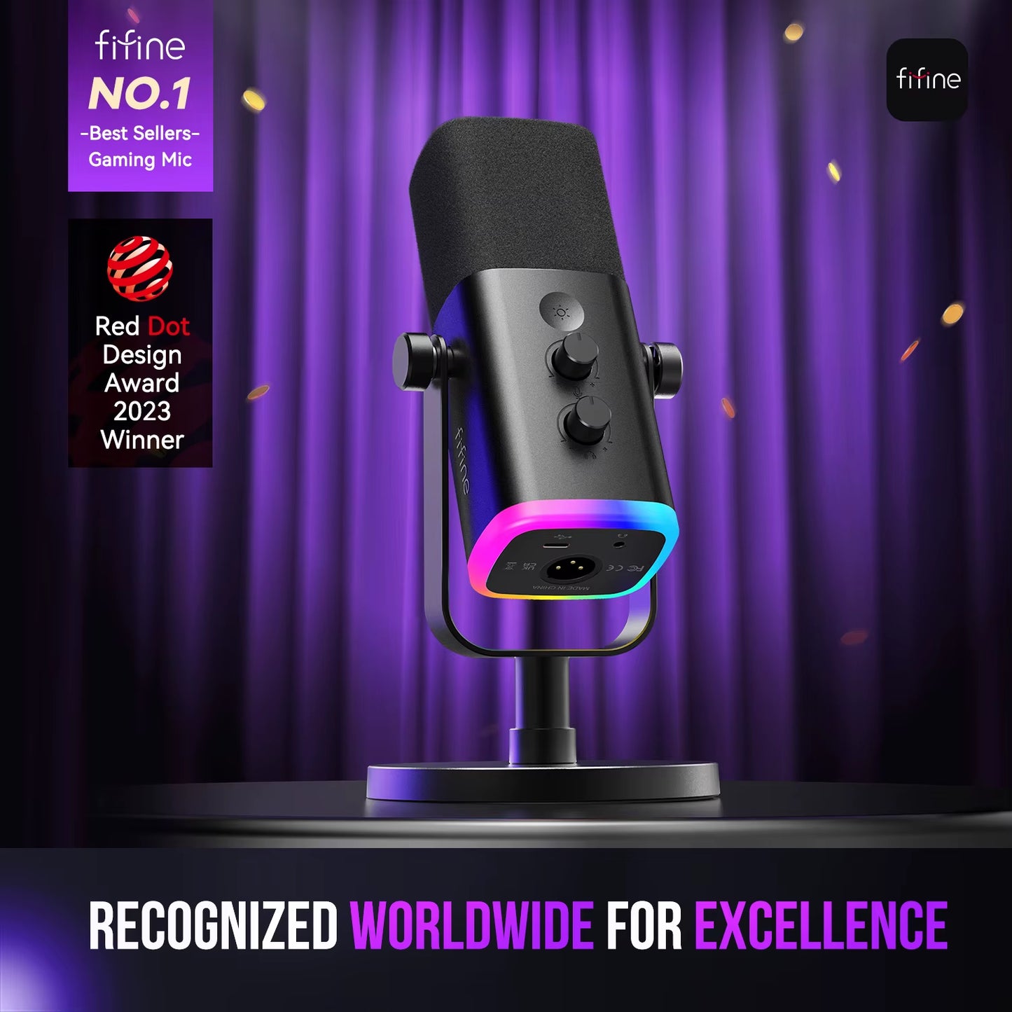 USB/XLR Dynamic Microphone with Touch Mute Button,Headphone Jack,I/O Controls,For PC PS5/4 Mixer,Gaming MIC Ampligame AM8