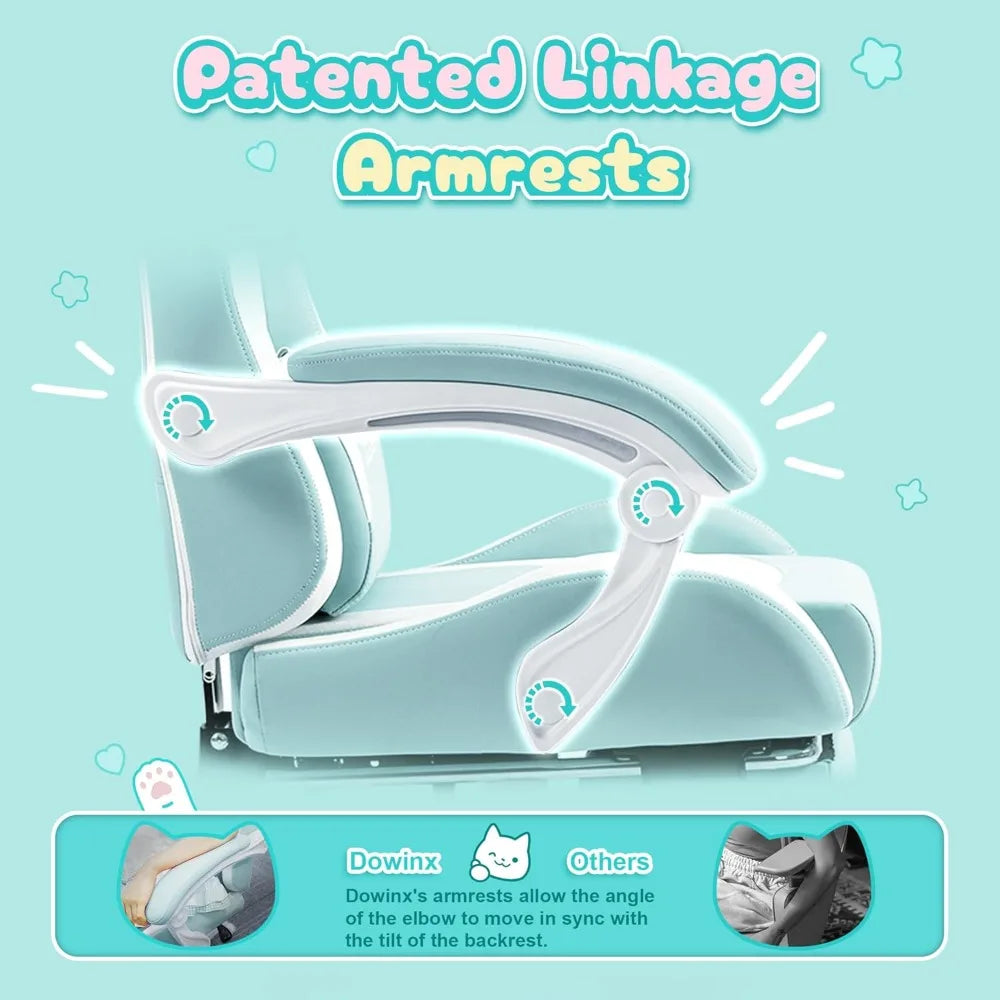 Gaming Chair Cute with Cat Ears and Massage Lumbar Support, Ergonomic Computer Chair for Girl with Footrest and Headrest