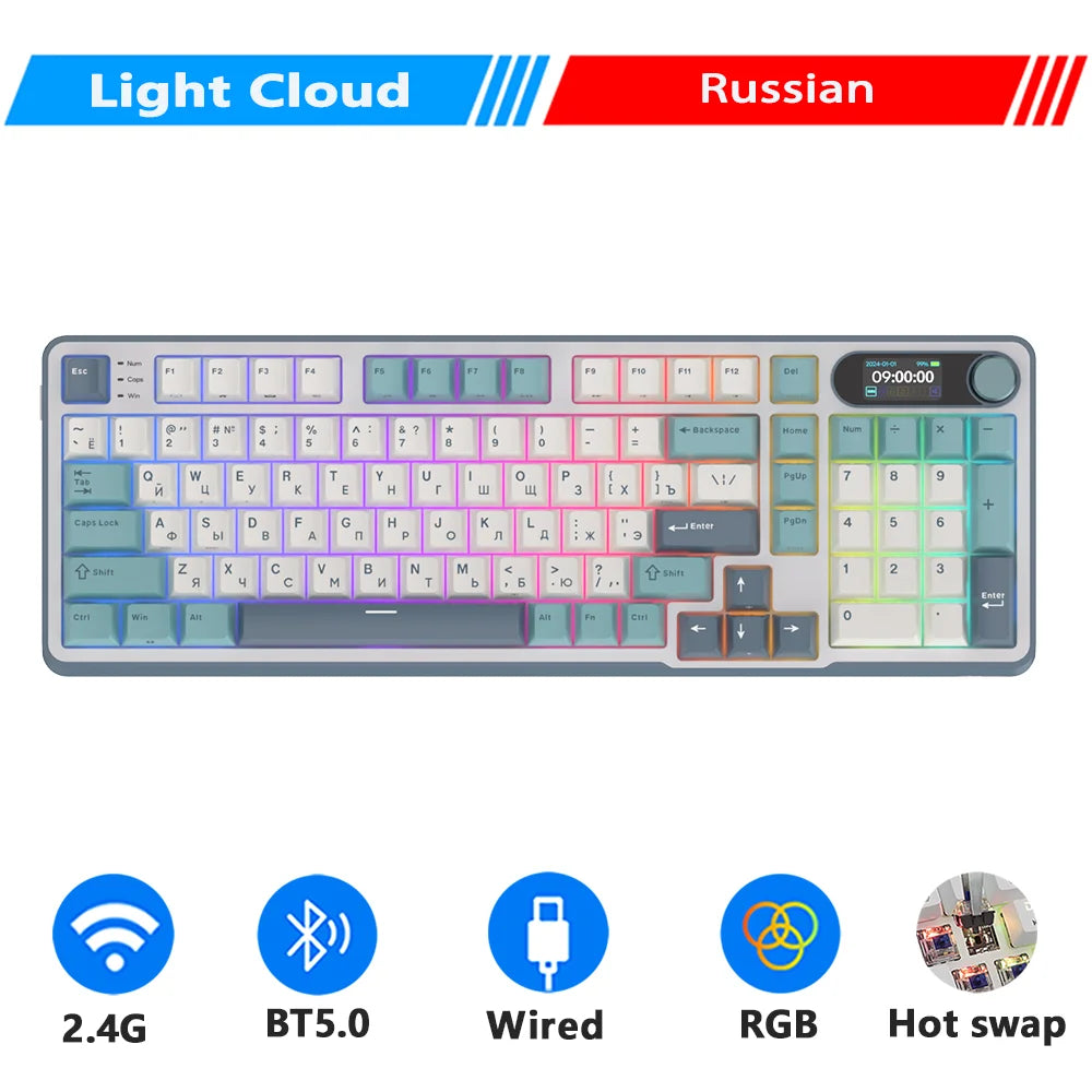 ROYAL KLUDGE S98 Mechanical Keyboard Top Mount TFT Screen 98 Keys RGB BT5.0/2.4G/USB-C Wireless Gamer Keyboard Hot Swappable