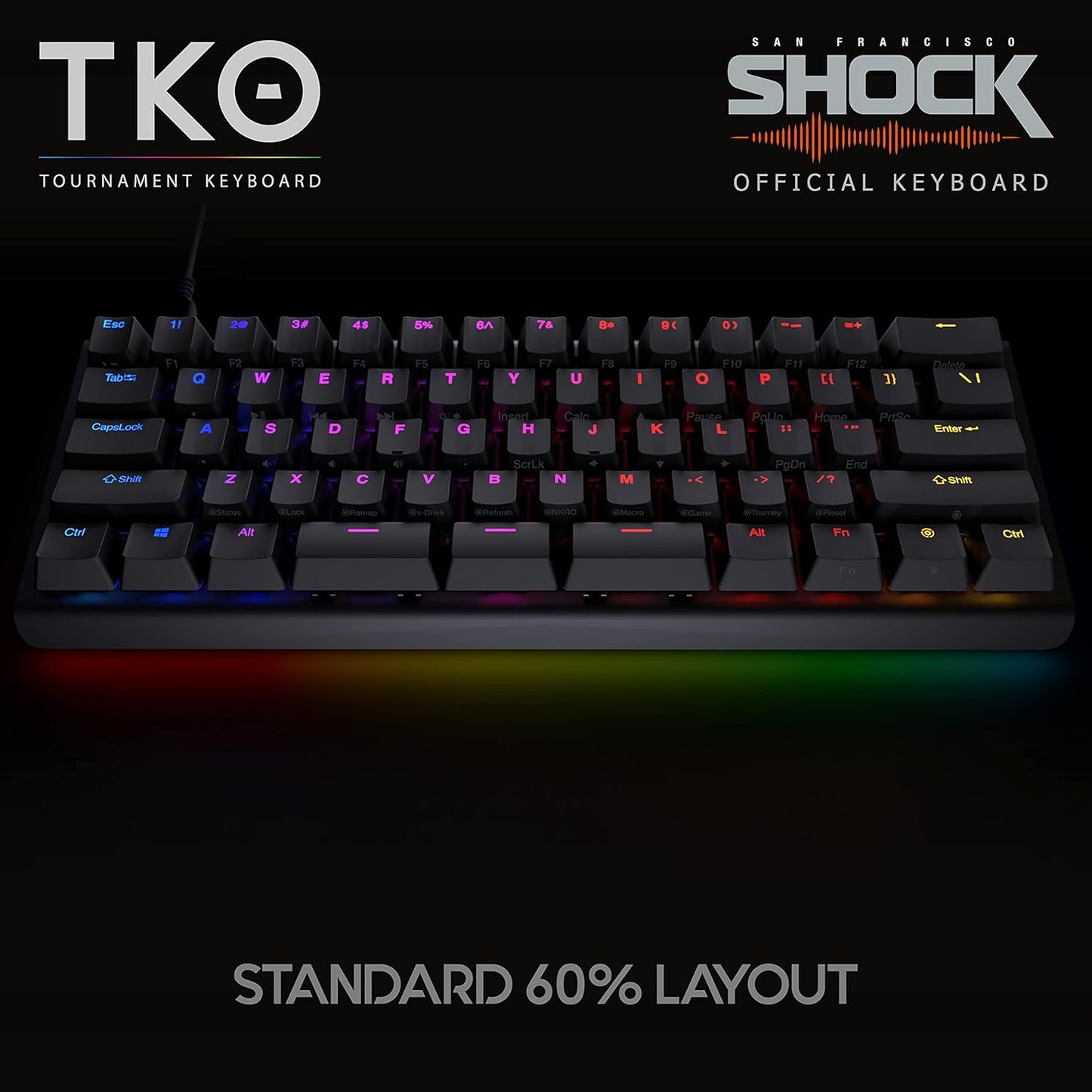 Gaming TKO Mechanical Keyboard | Tactile Brown Switches | 60% Layout | Split Spacebar | Hotswap | PBT Keycaps | Aluminum Body | SF Shock Limited Edition Travel Case