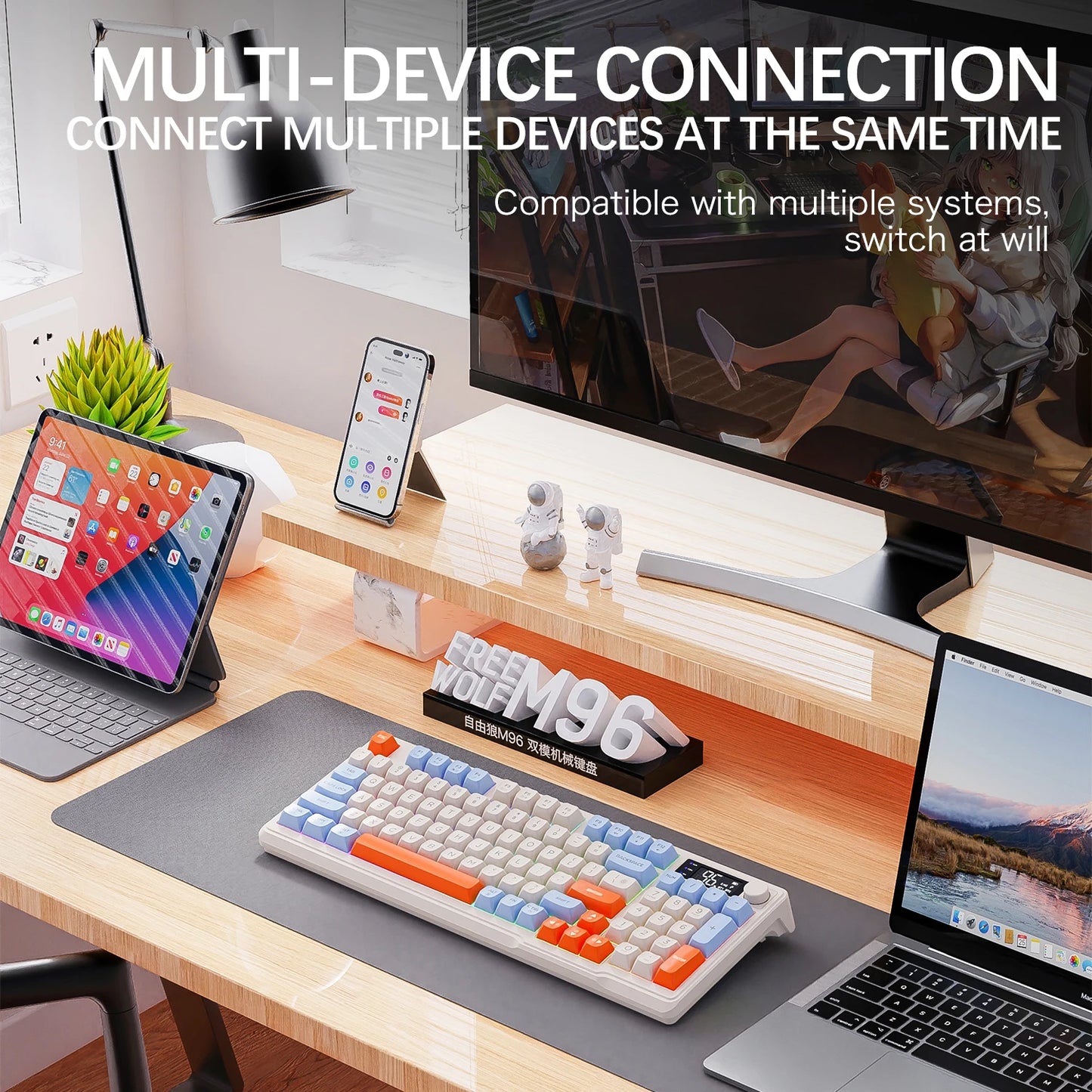 M96 Bluetooth Keyboard Mouse Combos with Media Knob, Screen Keyboard with Mouse,Multi-Device Connection,Ergonomic