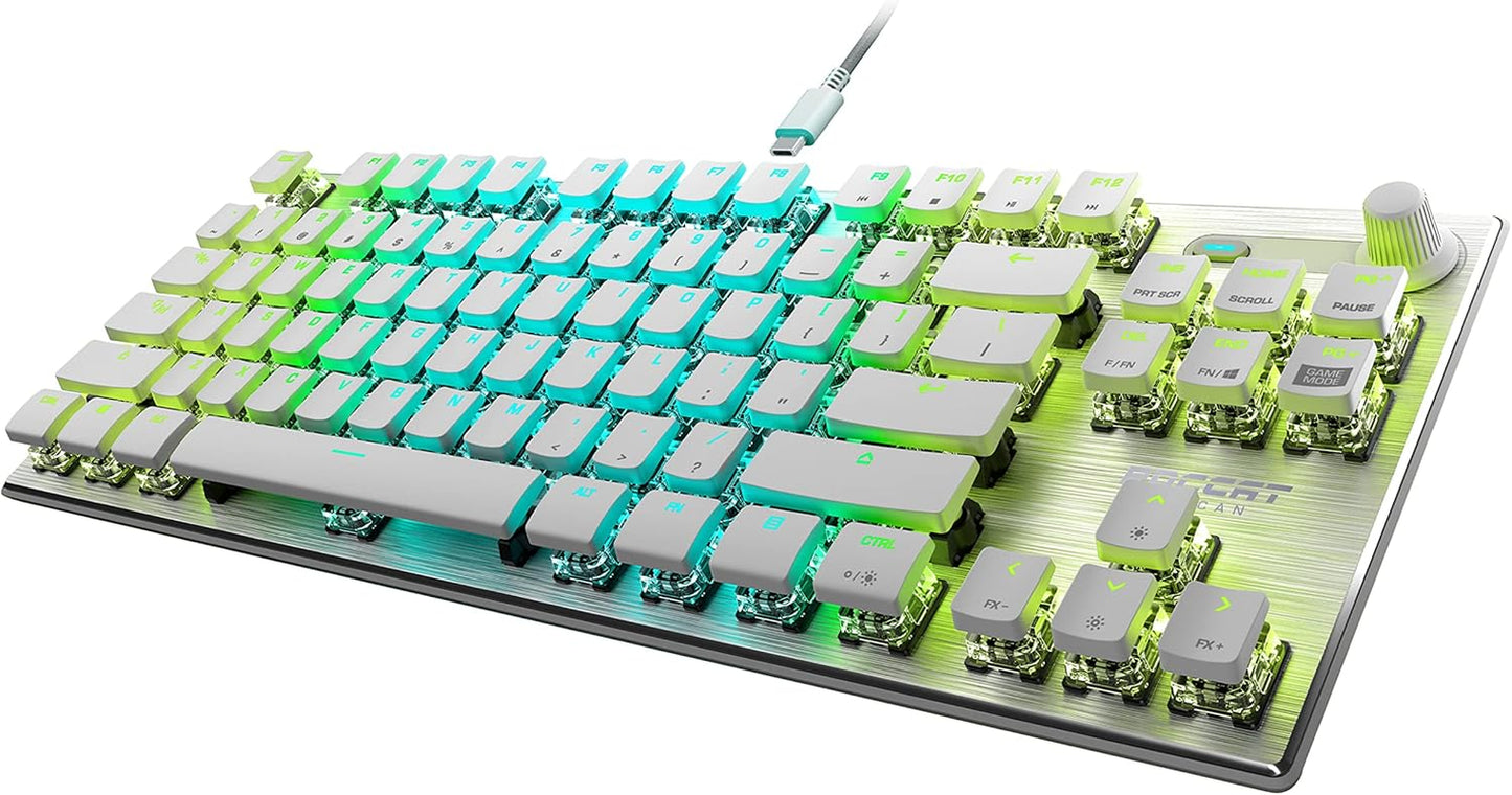 Vulcan TKL Pro PC USB-C Gaming Keyboard, Linear Optical Titan Switch, AIMO RGB Lighting, Tenkeyless Mechanical Feel Speed Keystroke, Low Profile Ergonomic Design for Wrist Rest Support, White