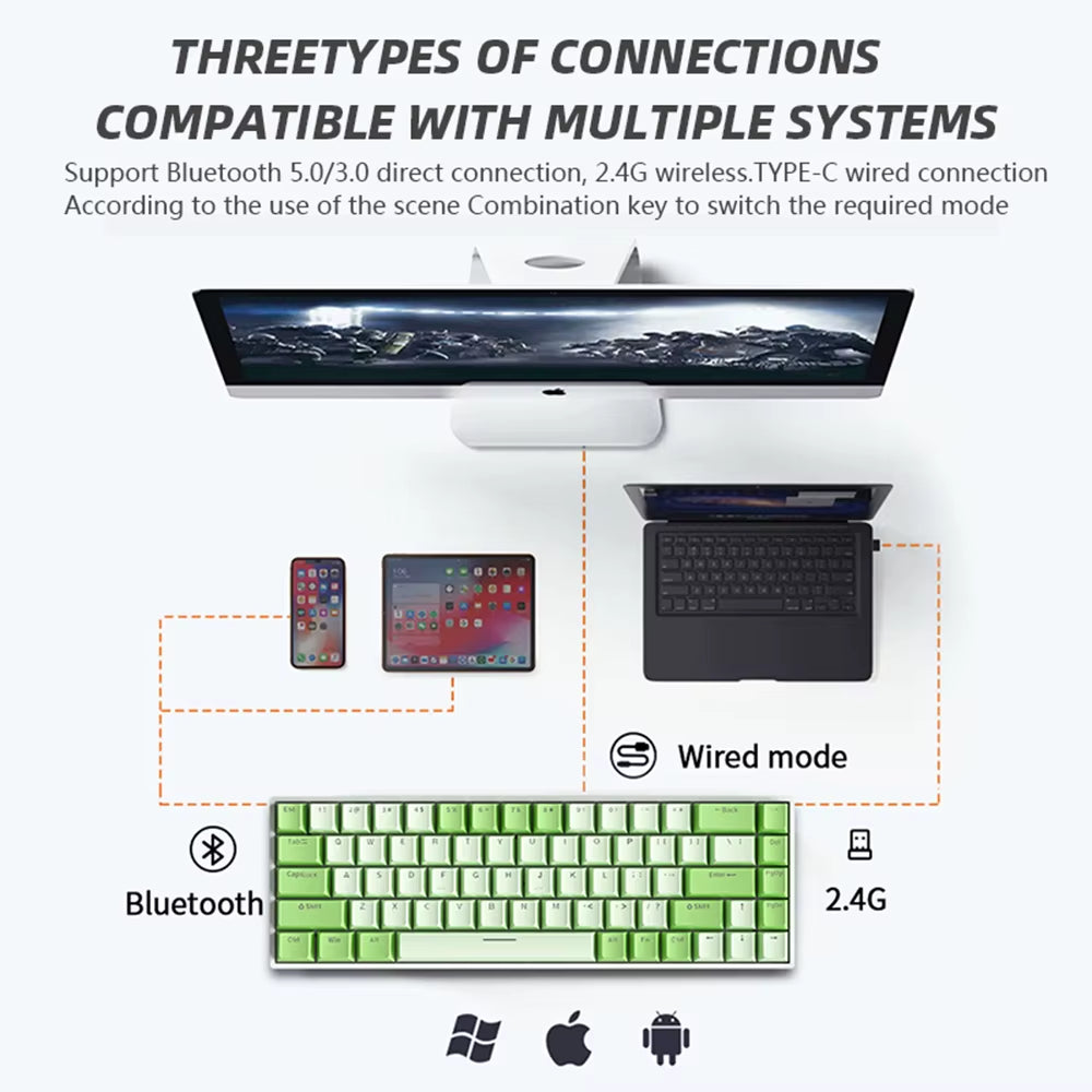 G68 Bluetooth Wireless Gaming Mechanical Keyboard Custom RGB Light Hot-Swappable Switch 68 Keys for Tablet Computer Work Gamer